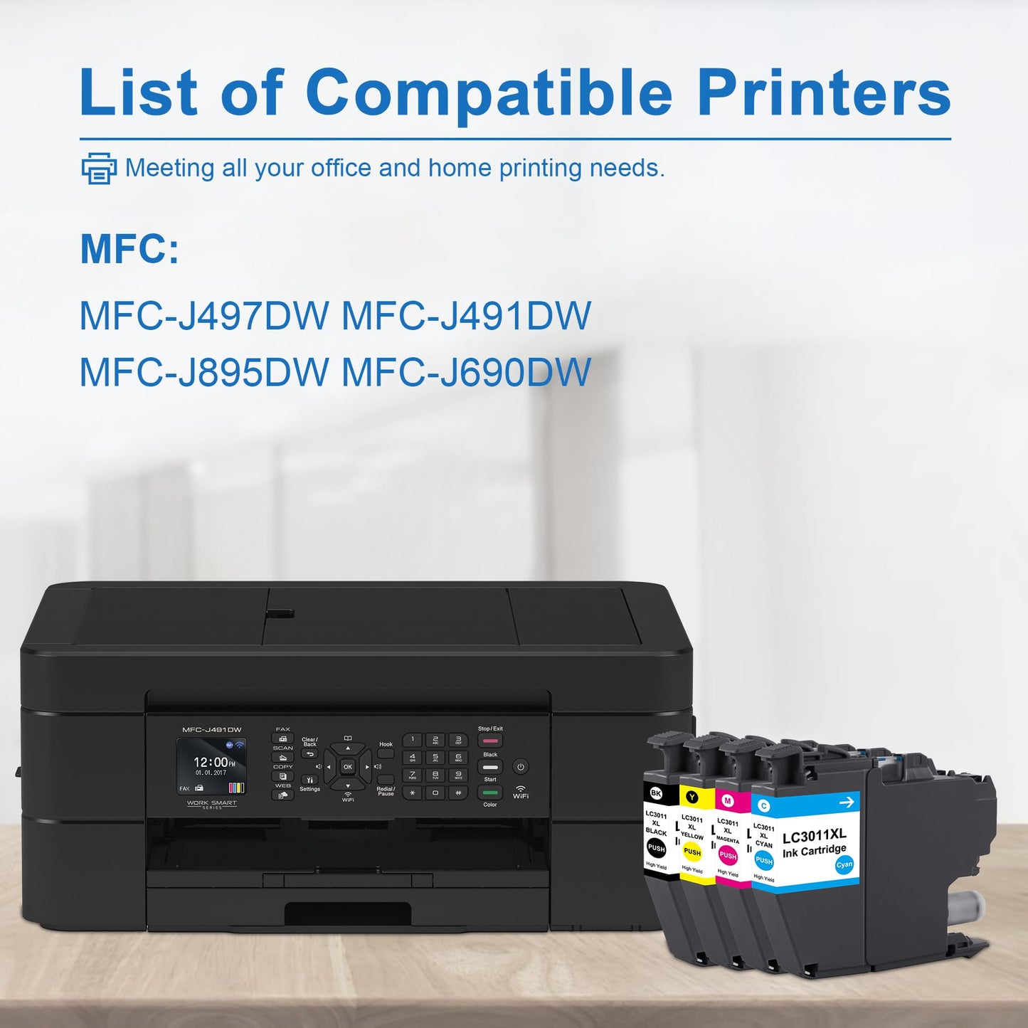 LC3011 LC3011XL Ink Cartridge High Yield 4 Pack Replacement for Brother LC3011 LC-3011 XL LC3011XL MFC-J497DW MFC-J491DW MFC-J895DW MFC-J690DW Printer (BK/C/M/Y)