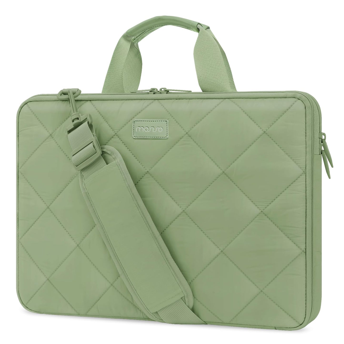 MOSISO 360 Protective Laptop Shoulder Bag, 15-15.6 inch Double Layer Fluffy Padded Laptop Bag with Anti-theft Zipper Compatible with MacBook Pro 16/Air 15, HP Dell Lenovo Asus Notebook, Antique Green