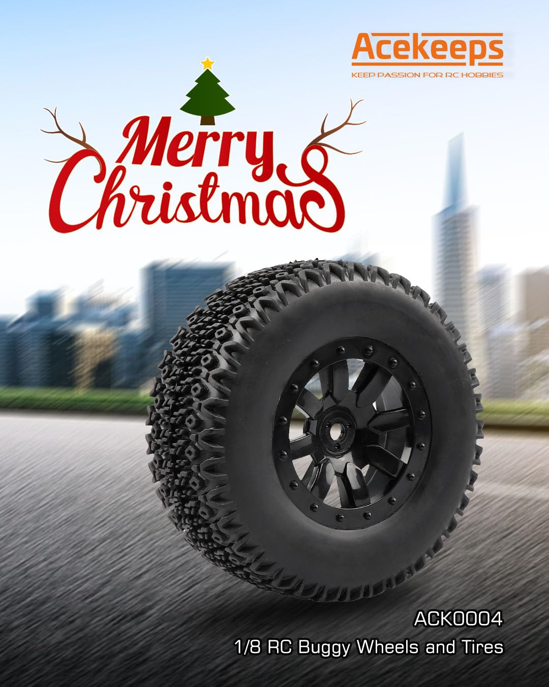 Acekeeps 4-Pack 12mm Hex RC SC Truck Tires Mounted Wheels for 1/10 Traxxas Slash Losi Tenacity HSP Redcat SC Truck