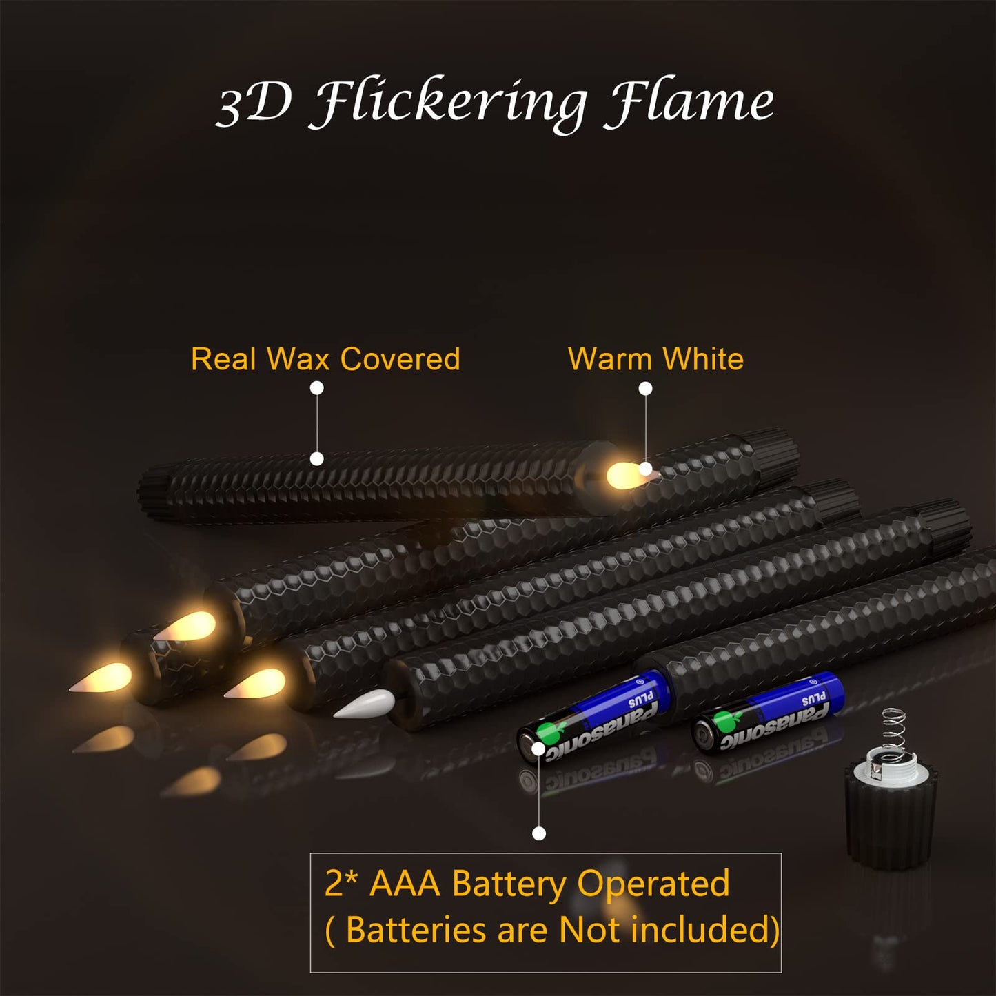 Punasi Black Flameless LED Taper Candles with Remote Timer, 9.75” Battery Operated Window Candles with 3D Flickering Flame, Real Wax Candlesticks for Home Room Table Halloween Christmas Decorations