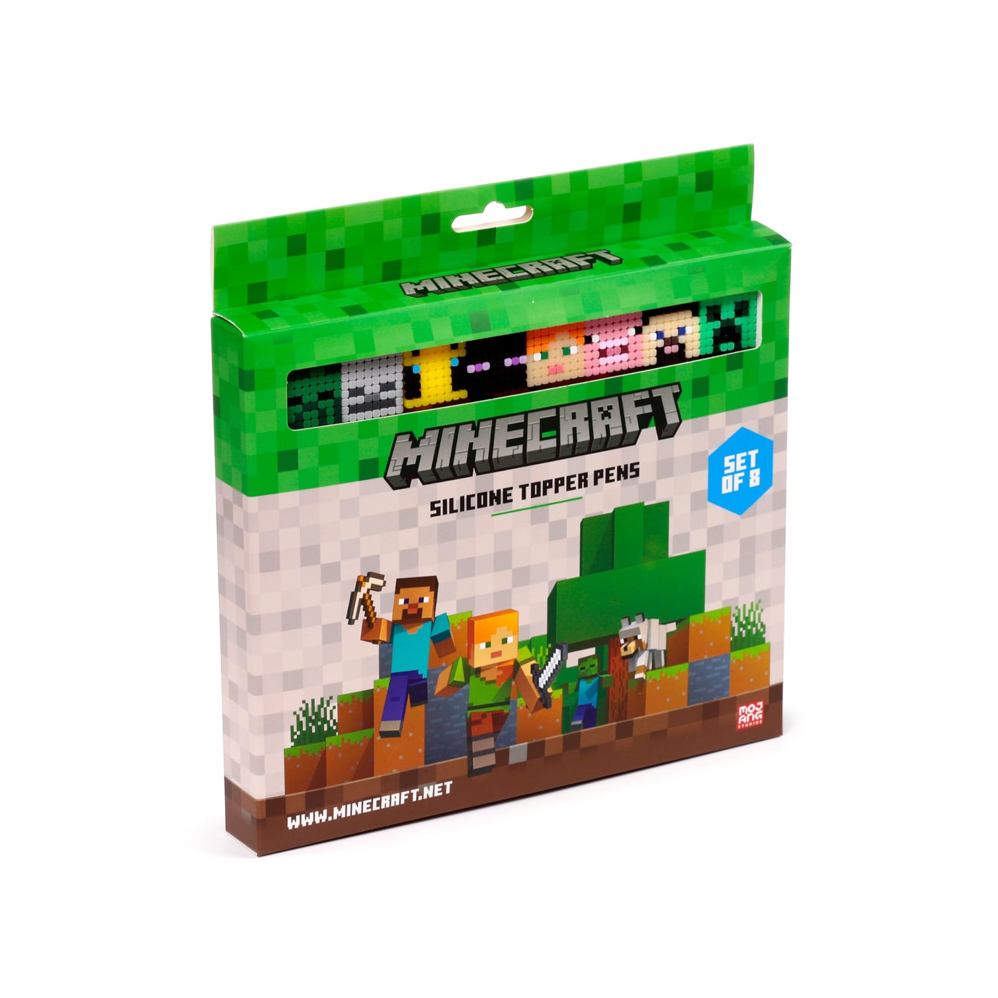 Puckator Minecraft Fine Tip Pen with Silicone Topper 8 Piece Set - Pen Stationary Set - Cool Fancy Pack of Pens Black For Office Writing College - Uni Essentials - Back to School Supplies - Non Smudge
