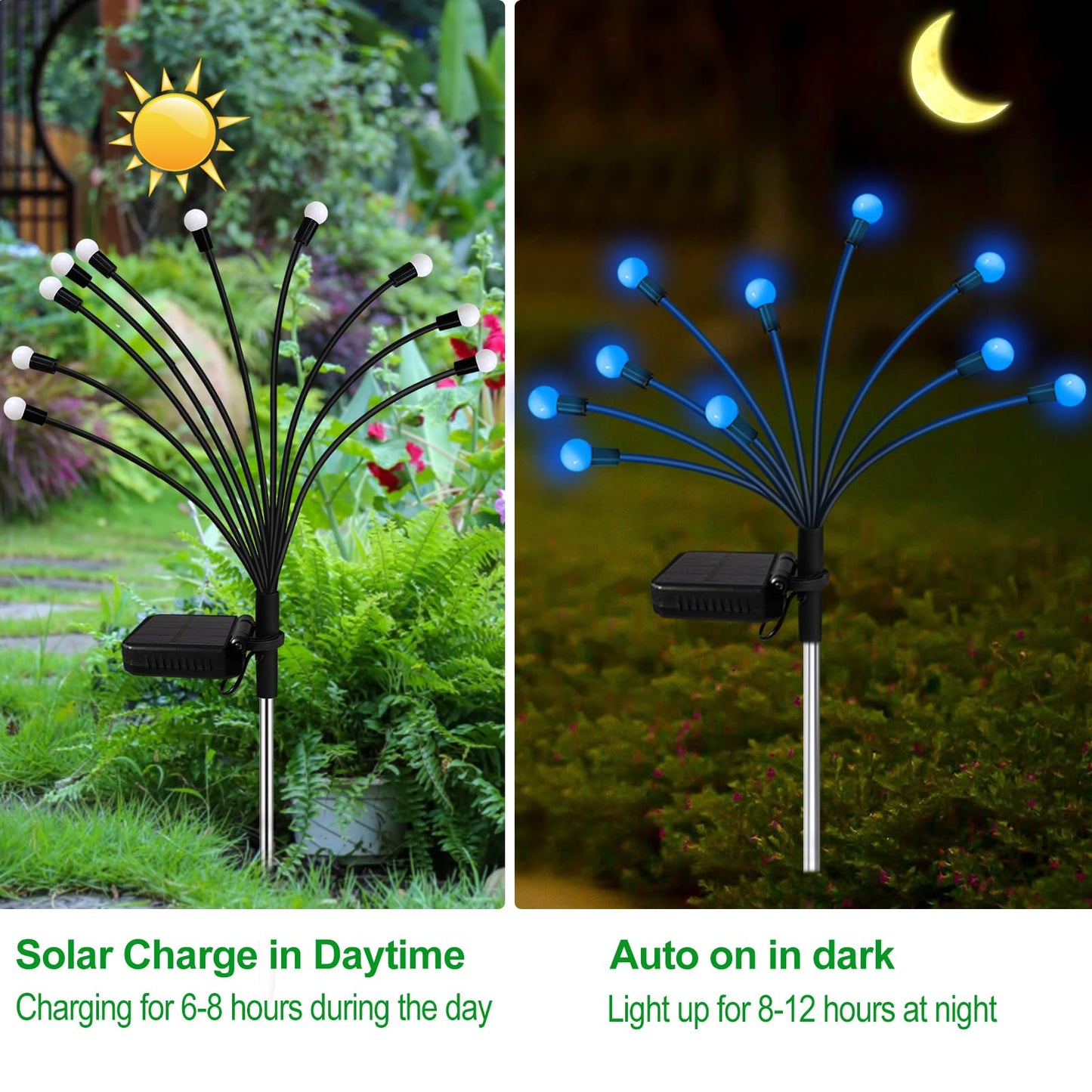 Solar Garden Lights Outdoor, 4 Pack 32 LED Solar Blue Firefly Lights Waterproof, Sway by Wind, Swaying Light for Yard Patio Backyard Garden Planter Flower Bed Pathway Outdoor Decoration