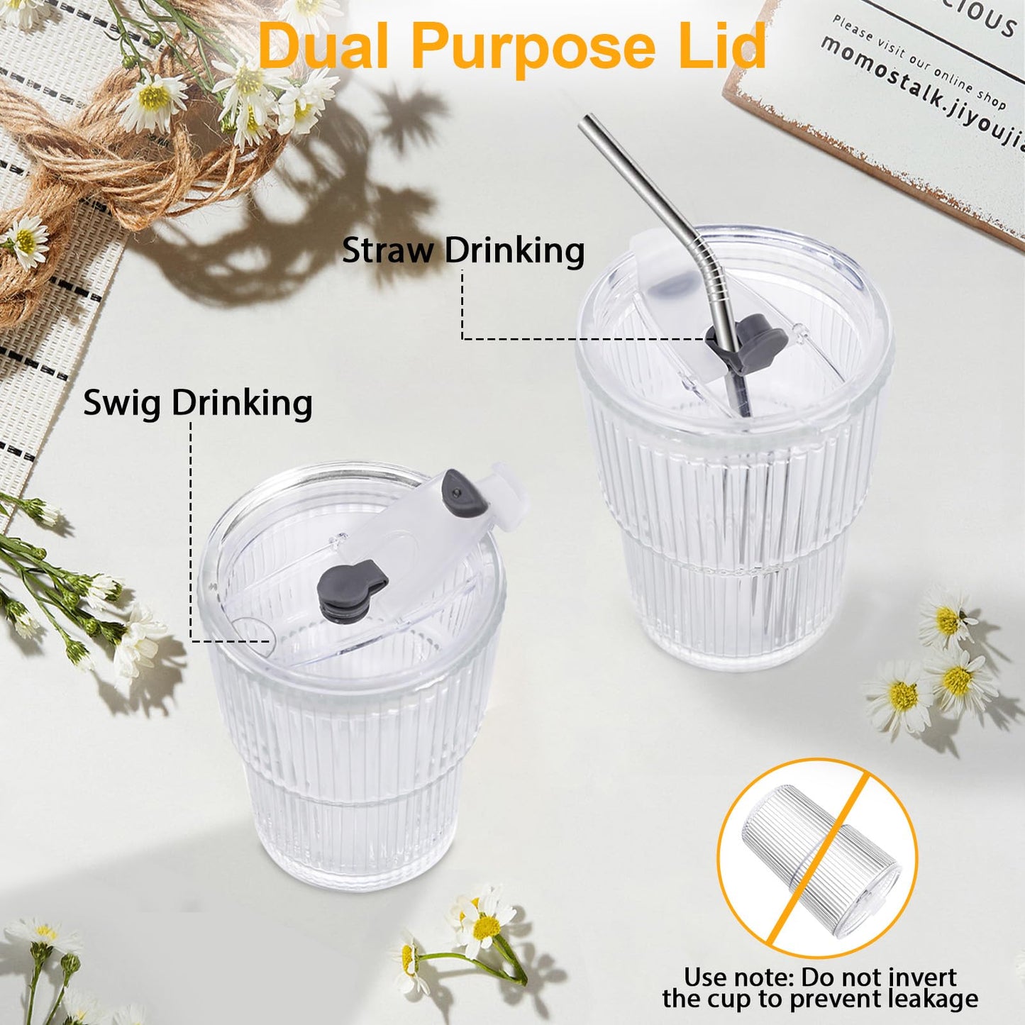 VAIIGO 16 OZ Iced Coffee Cups with Lids and Straws Set of 8, Reusable Iced Coffee Glass Unbreakable Plastic Drinking Glasses for Tea, Juice, Water, BPA Free, Dishwasher Safe