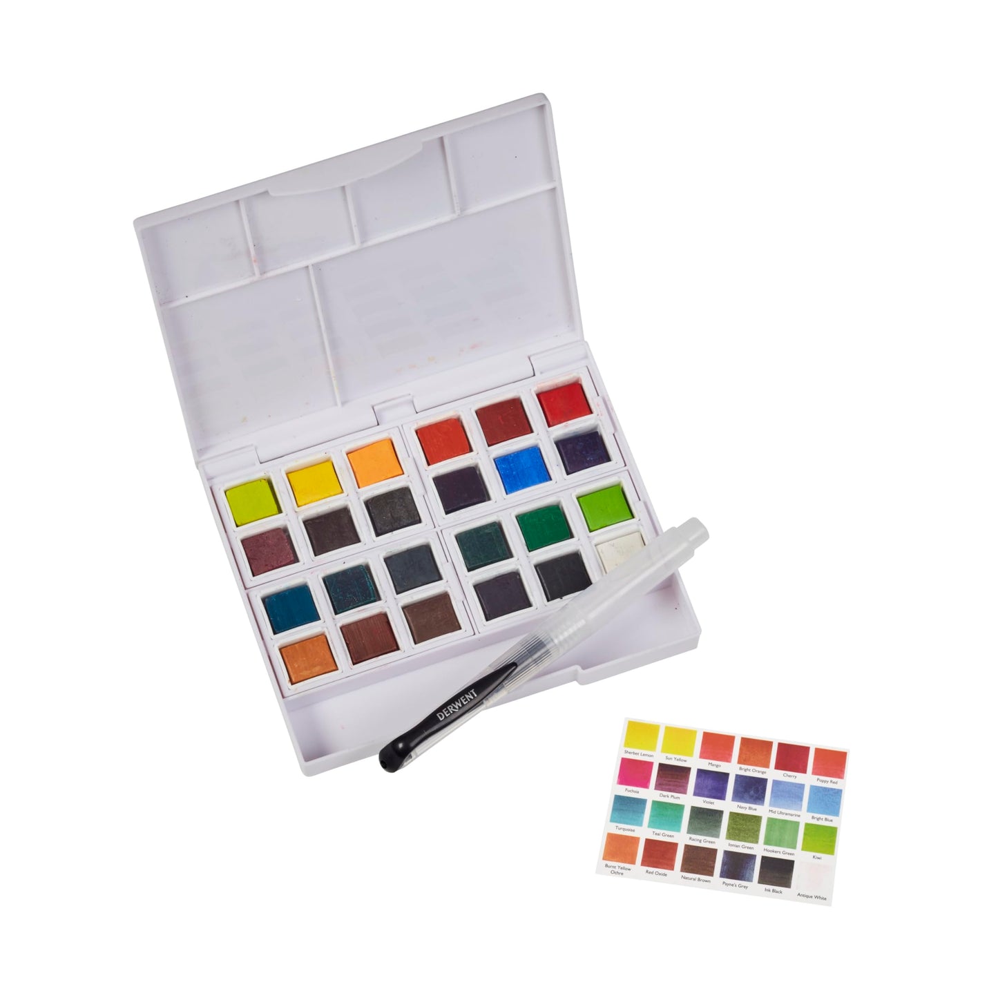 Derwent Inktense Studio Paint Pan Set, Includes Waterbrush, 24 Assorted Colours (2306318)