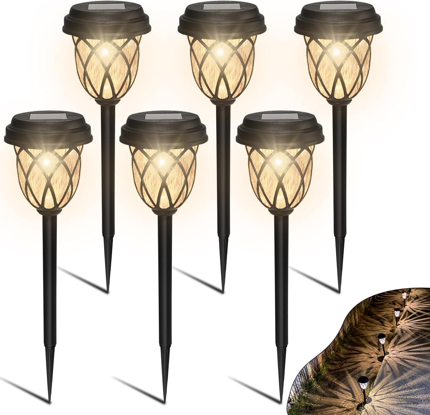 6 Pack Solar Lights Outdoor Waterproof, 12Hrs Solar Garden Lights, Outdoor Solar Pathway Lights, Landscape Lighting Path Lights for Walkway Driveway Backyard Garden Decor, Warm White