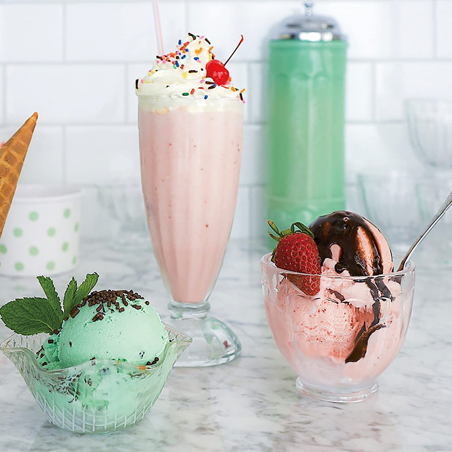 Cedilis 6 Pack 12oz Milkshake Glass with 6 Long Metal Spoons,Old Fashioned Soda Glasses, Fountain Classic Glass for Ice Cream, Clear