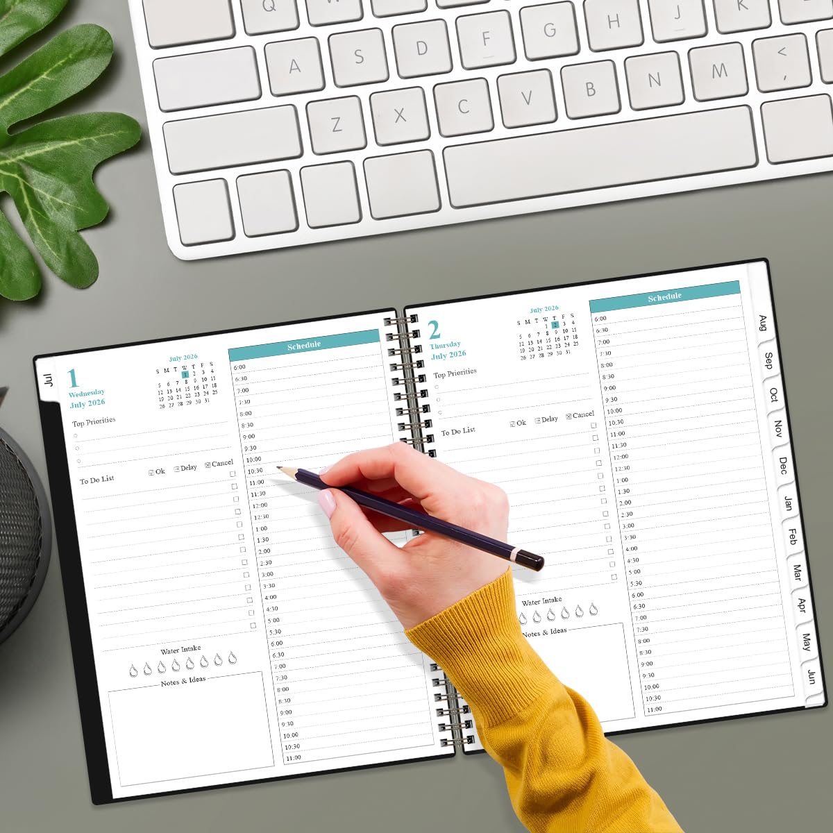 2026-2027 Daily & Monthly Planner - One Page Per Day, Daily Planner from July 2026 - June 2027, Planner 2026-2027 with 12 Monthly Tabs, 8.5" x 11", Black