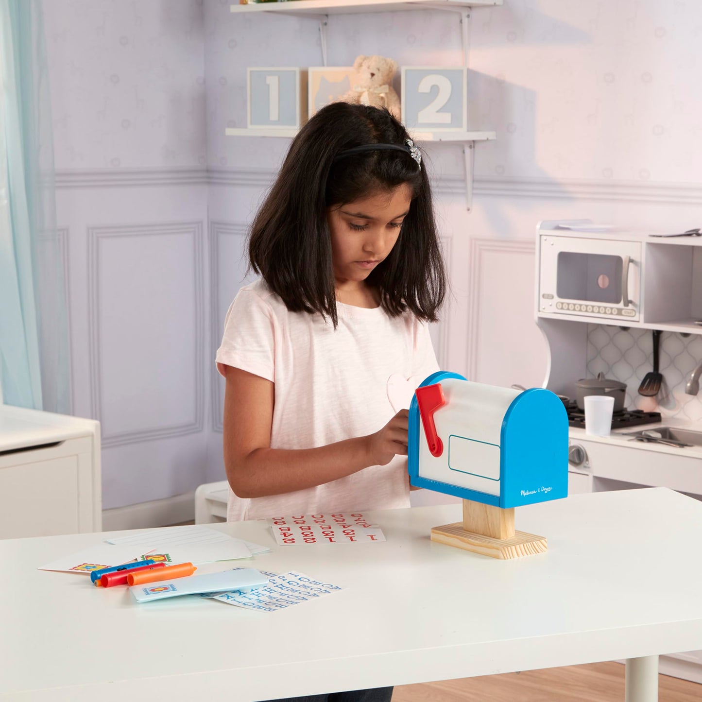 Melissa & Doug My Own Wooden Mailbox Activity Set and Educational ToyKids Toy Mailbox with Reusable Letters and Post Cards, Pretend Play for Preschoolers and Kids Ages 4+