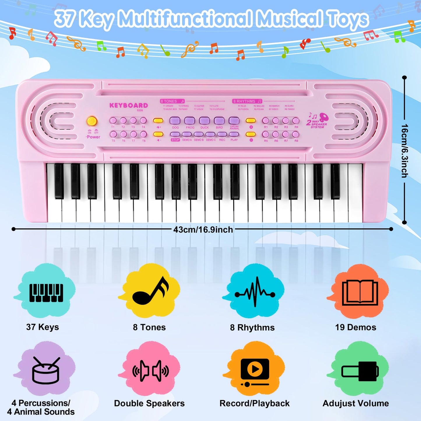 Kids Toy Piano Keyboard for Kid Music Toys for 3+ Year Old Electronic Keyboard Pianos for Beginners Kids Piano with Microphone Toys for 3 4 5 6 7 8 Year Old Boys Girls Gifts Ages 3-8 (Pink)