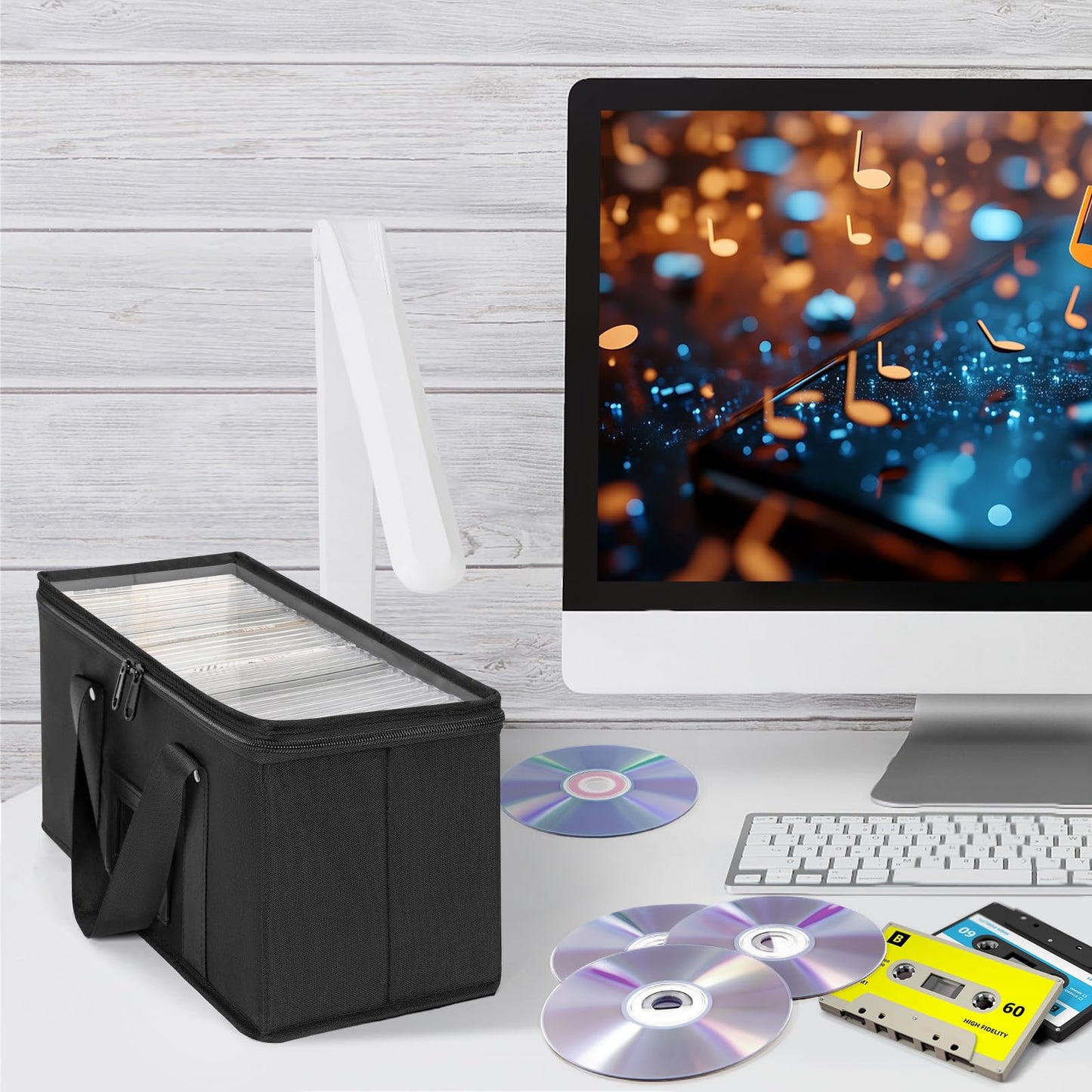 4 Pack CD Storage Boxes, TORIBIO CD Case Holder Organizer with Clear PVC Lid and Index Labels- 13.4"x 6.3"x 5.5" CDs Storage Holder Bags, Each Hold up to 31 CDs Jewel Cases or 170 Discs