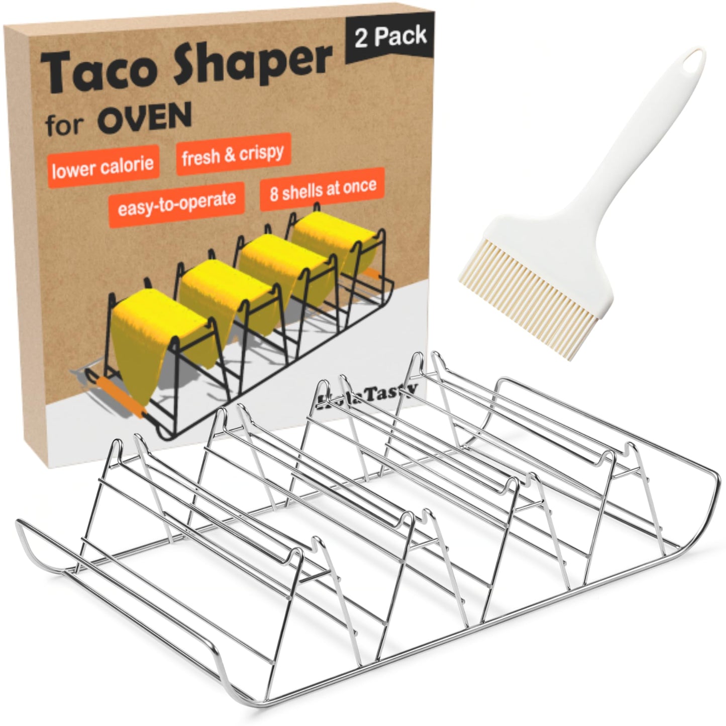 Taco Shell Mold for Oven - No Frying No Waste No Mess, Perfect For Corn Tortillas Up To 6 Inch, Homemade Wider Bases Hard Tacos - Fresh Wholesome Gluten-Free, 8 Baked Crunchy Shells At Once - Set of 2