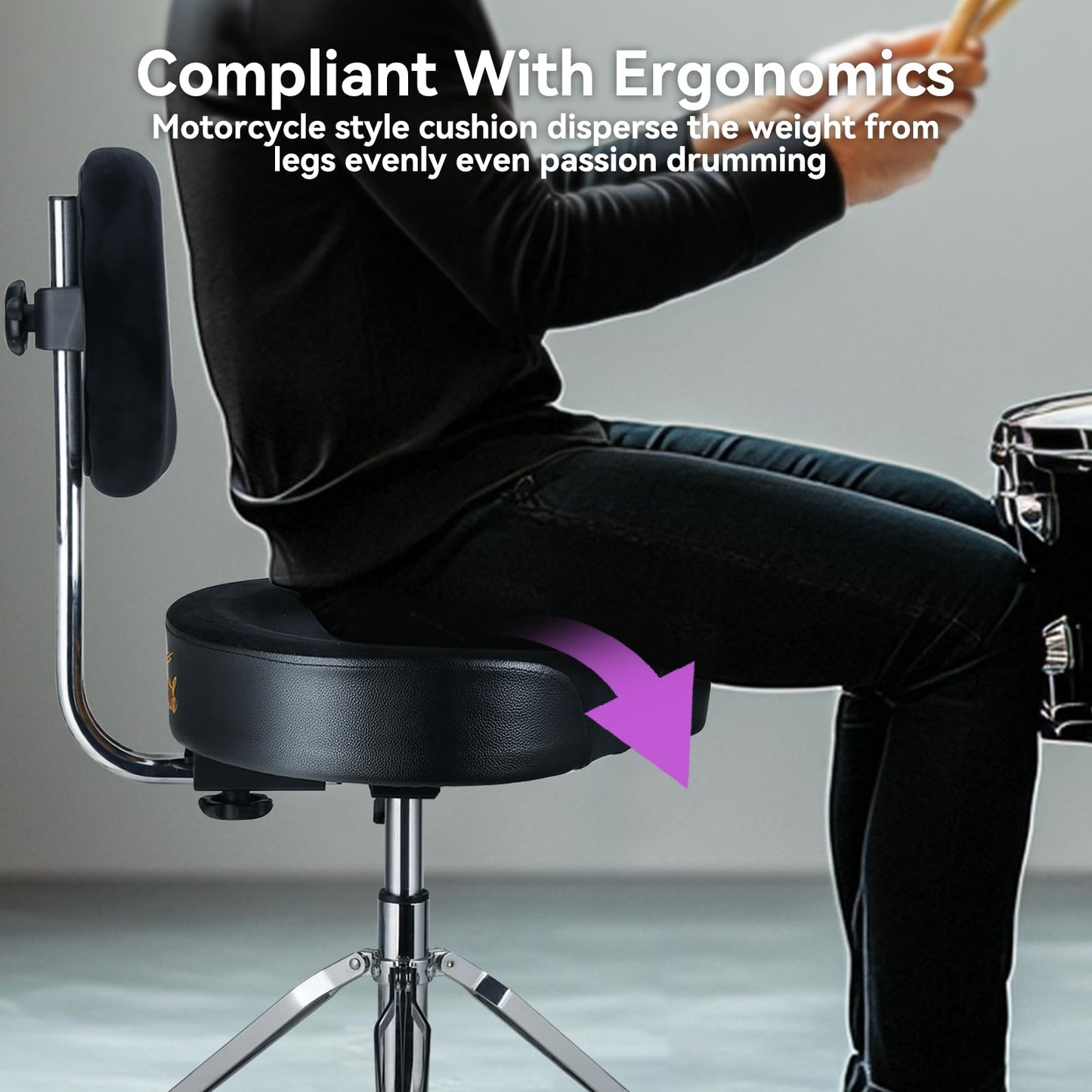 Drum Throne with Adjustable Height, Thick Padded Seat for Comfort, Heavy-Duty Steel Base & Non-Slip Feet – Perfect for Beginners, Professionals & Home Use