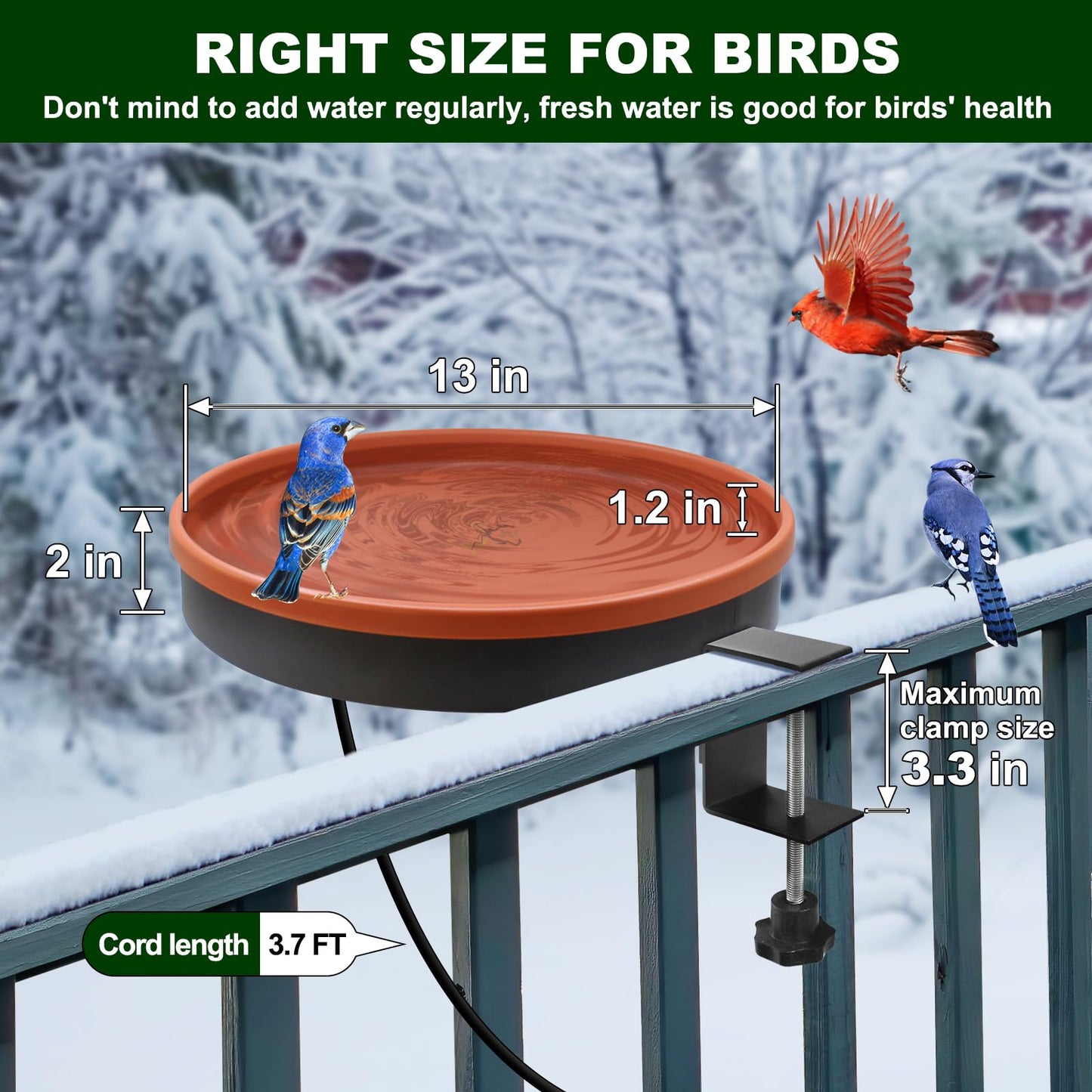 GESAIL Heated Bird Bath for Outdoors for Winter, 3 Easy Ways to Mount Detachable Bird Bath Bowl, 75W Heated Bird Baths with Thermostatically Controlled for Garden Yard Patio Lawn, Terracotta