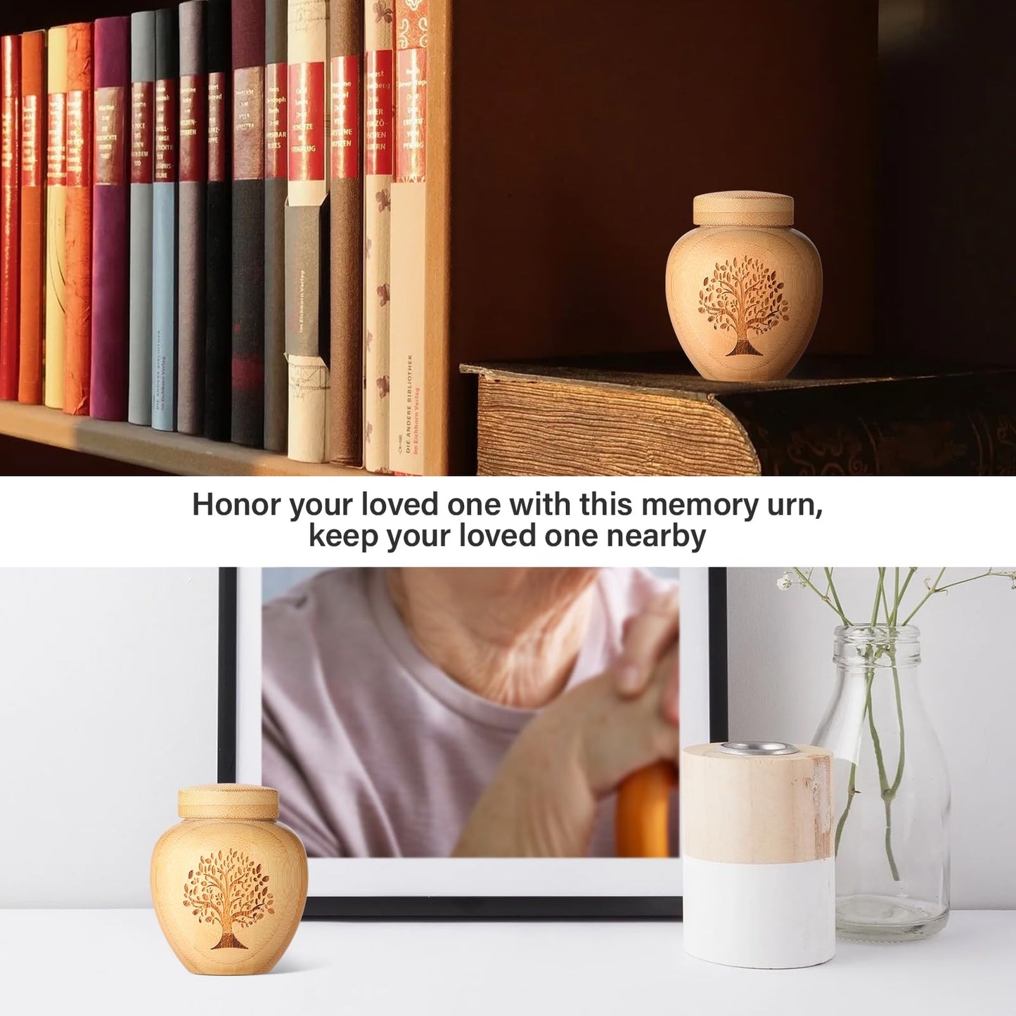 Small Keepsake Urns for Human Ashes Set of 4,Mini Urns for Ashes Made of Bamboo with Tree of Life Pattern Engraved,Small Cremation Urns for Human Ashes Adult Male Female