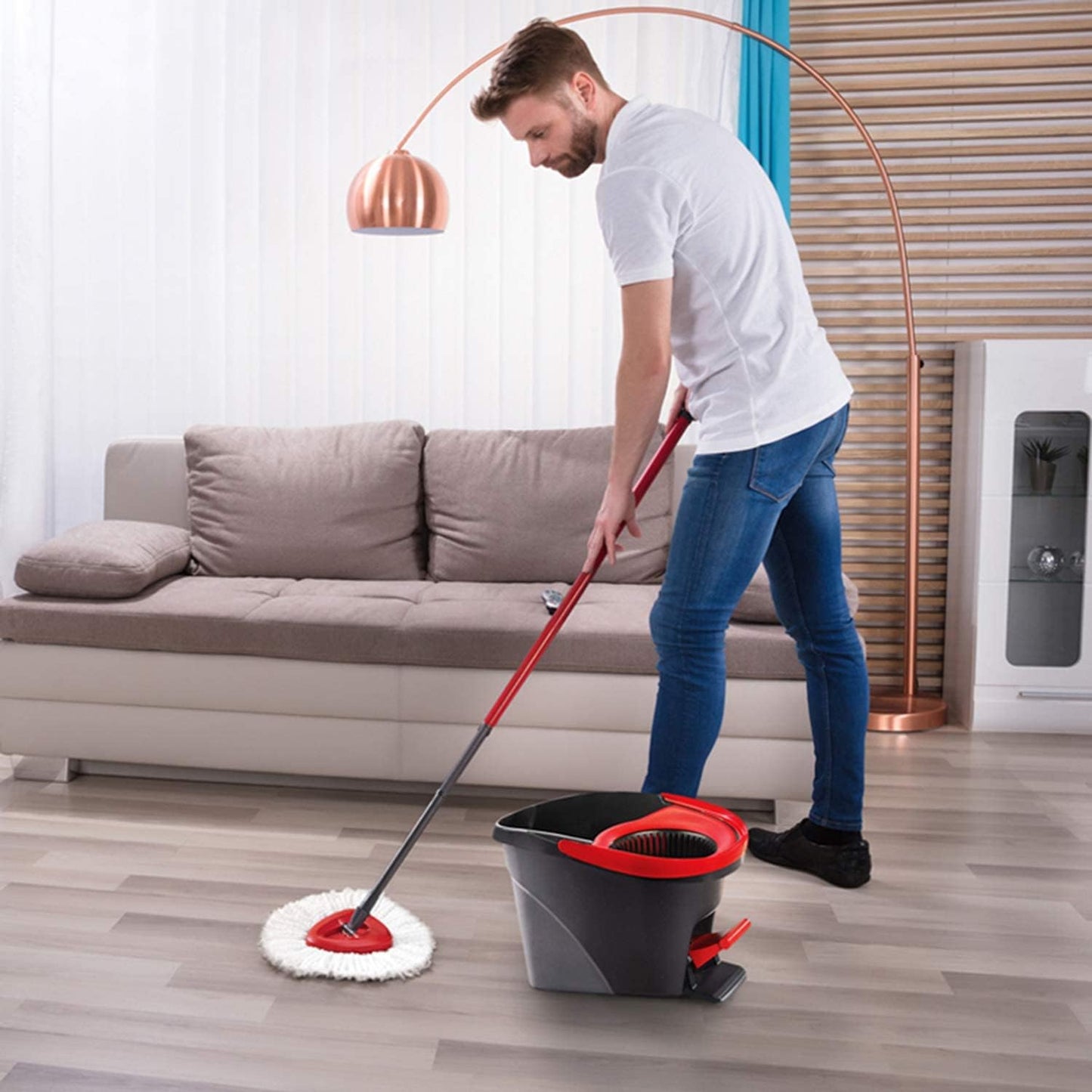 6 Pack Spin Mop Replacement Head with 1 Rotating Mop Base, EasyWring Mop Refills Compatible with Vileda Mop Replace Head, 100% Microfiber Mop Refill, Deep Cleaning Machine Washable and Easy to Replace