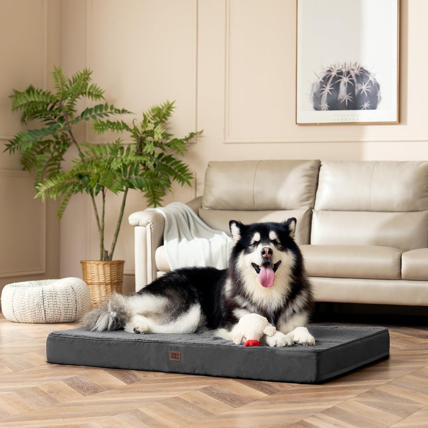 EHEYCIGA XXL Dog Bed, Orthopedic Dog Crate Beds for Jumbo Dogs, Washable Giant Puppy Mattress with Removable Cover and Non-Slip Bottom, Pet Bed with Foam