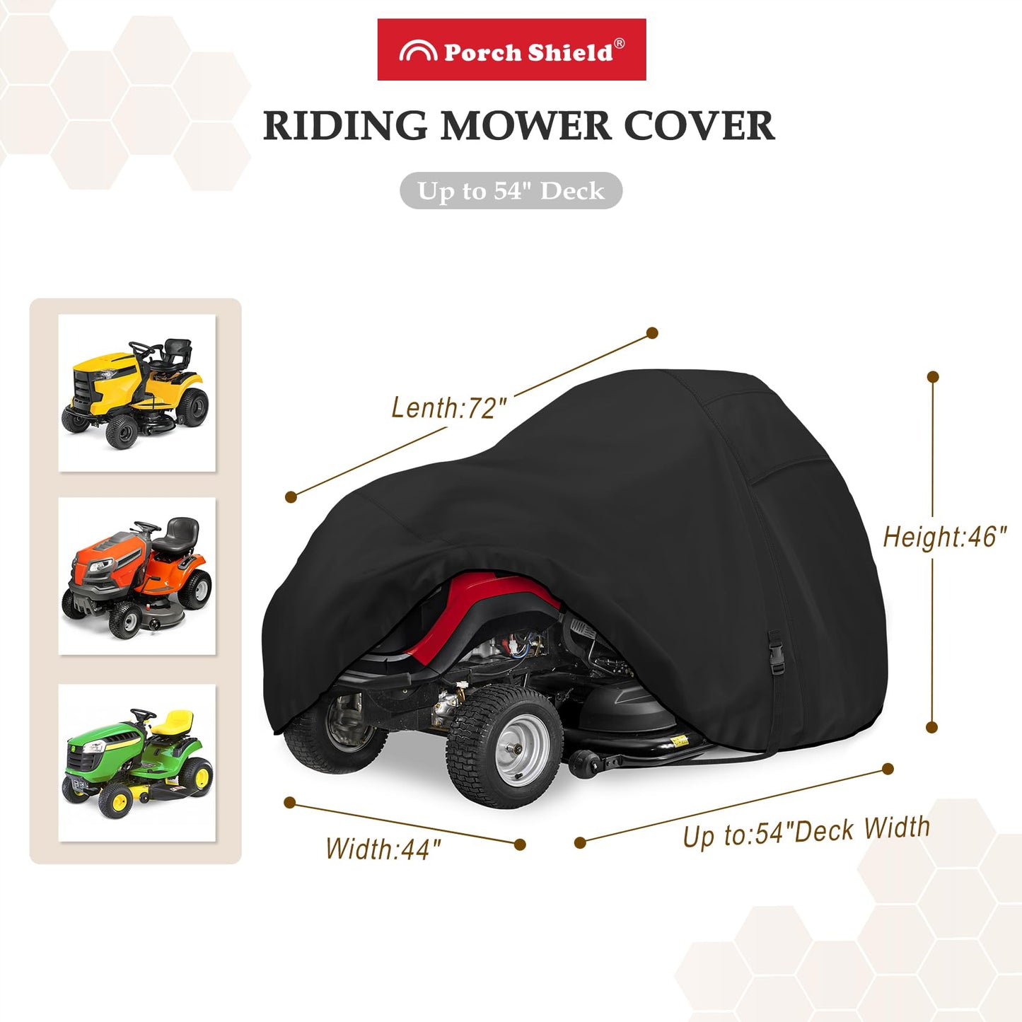 Porch Shield Heavy Duty 600D Polyester Lawn Tractor Cover Waterproof Universal Riding Lawn Mower Cover (Up to 54 inches Decks, Black)