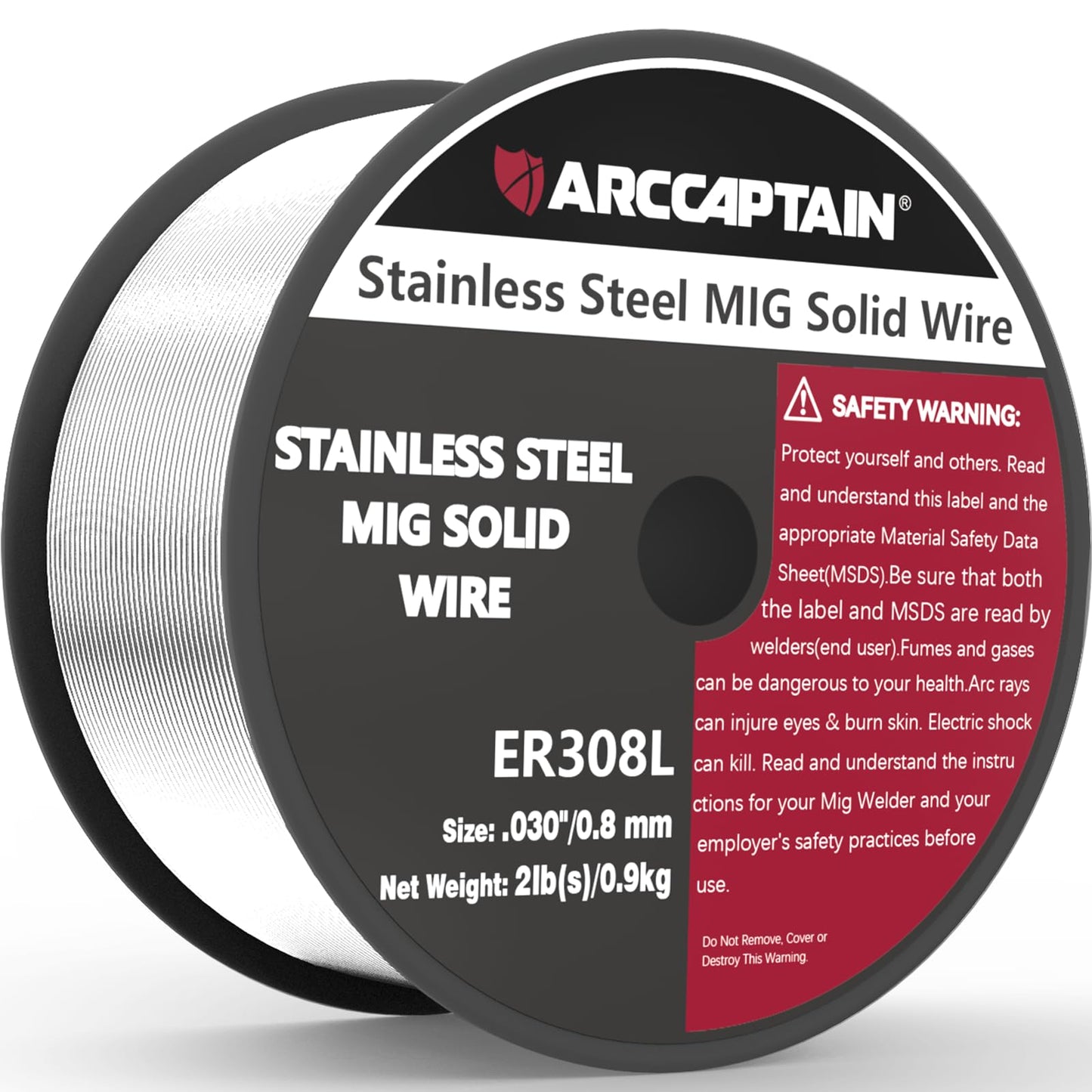 ARCCAPTAIN Stainless Steel MIG Solid Wire ER308L, 030-Diameter 2-Pound Stainless Steel Wire with Low Splatter Compatible with Lincoln Miller Forney Harbor MIG Welder