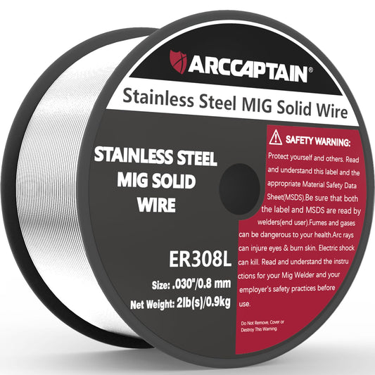 ARCCAPTAIN Stainless Steel MIG Solid Wire ER308L, 030-Diameter 2-Pound Stainless Steel Wire with Low Splatter Compatible with Lincoln Miller Forney Harbor MIG Welder