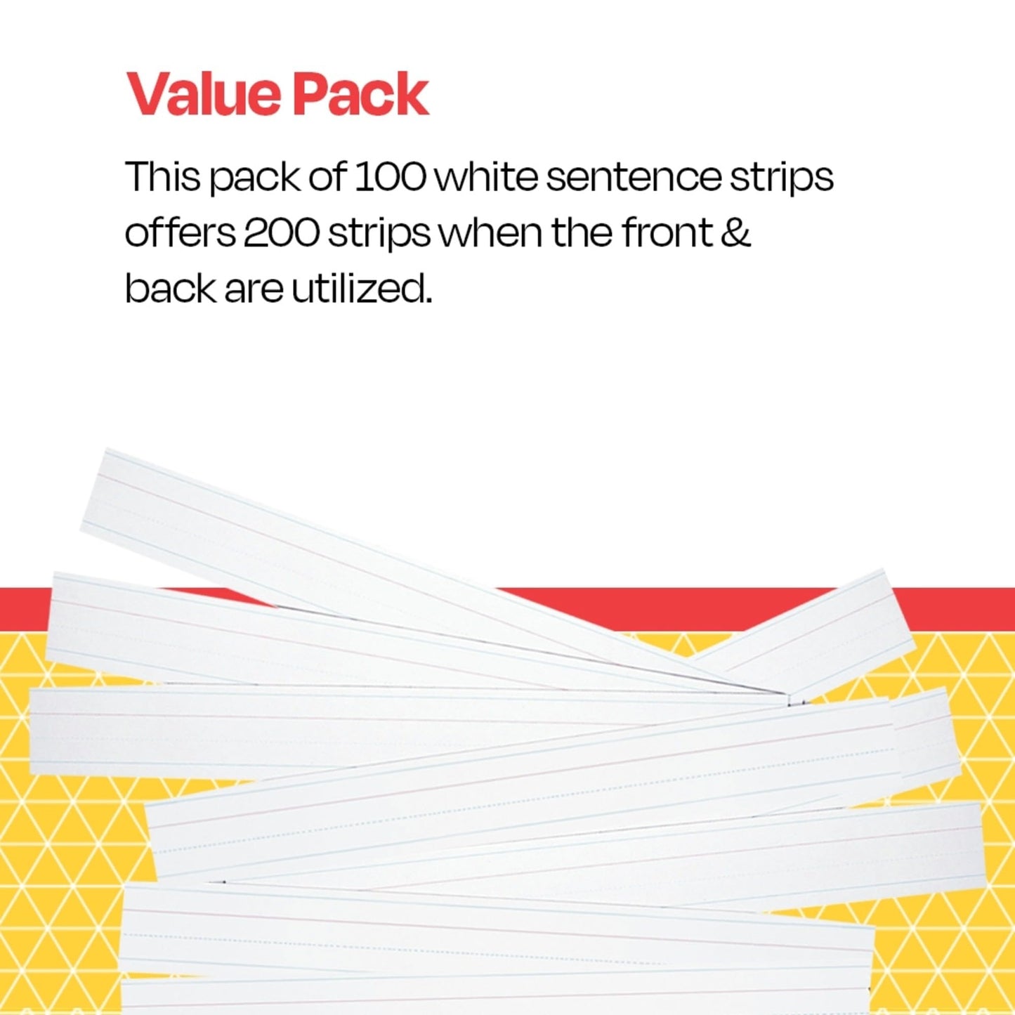 School Specialty Zaner Bloser Tagboard Sentence Strips - 3 in x 24 in - Pack of 100 - White