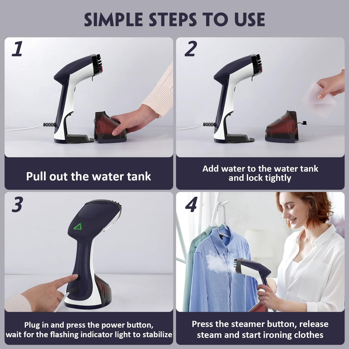 URPOWER Steamer for Clothes 300ML Clothes Steamer Handheld 15-Second Fast Heat-up 1500w Stainless Steel Plate Travel Steamer Portable Garment Steamer 2 in 1 Steamer & Iron Detachable Water Tank 120V