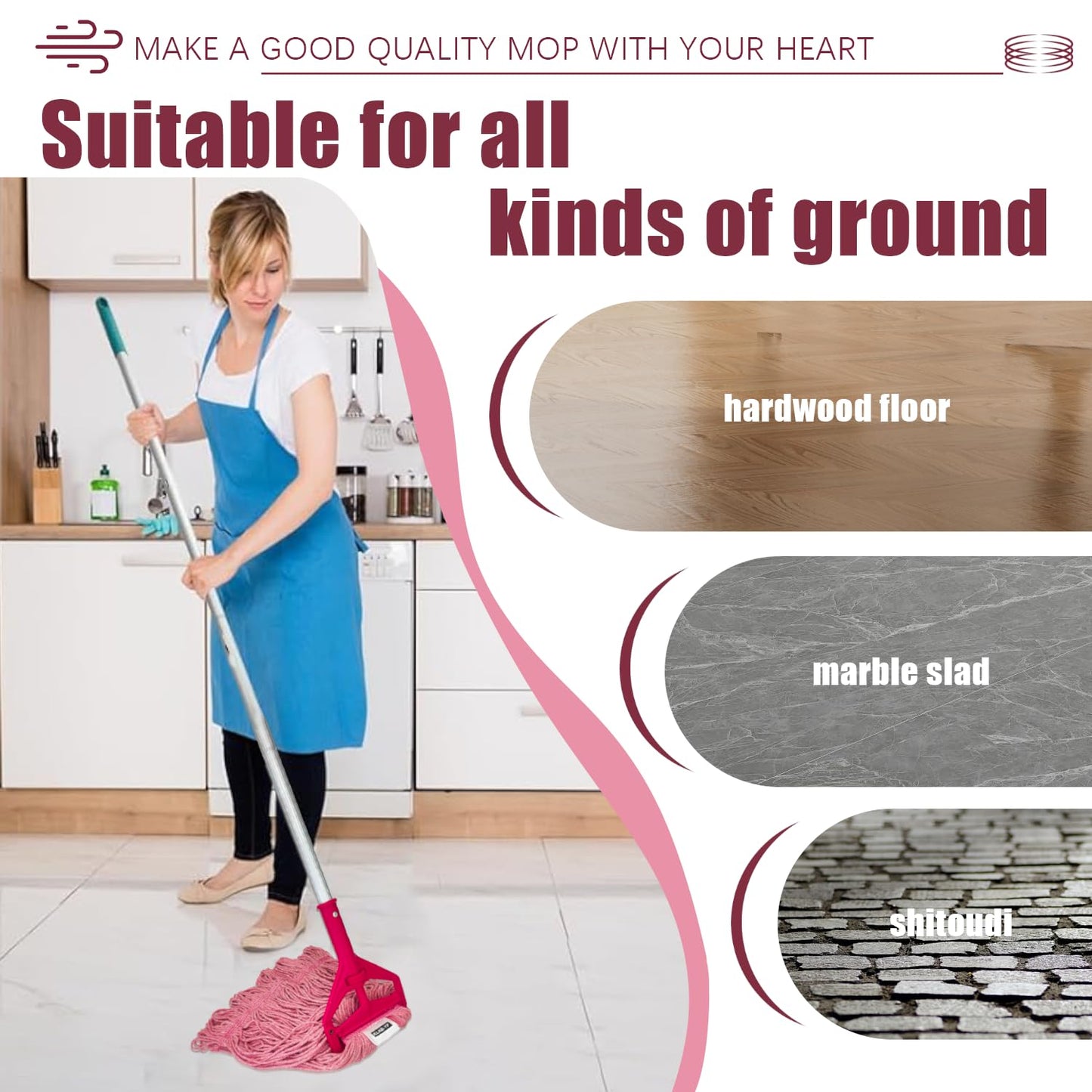KLHB-YF 5Pack Heavy Duty Commercial Mop Head Replacement Heavy Duty Industrial Mop with Looped-End String Wet Mops for Floor Cleaning Janitorial Mops for Home Kitchen Garage Workshop Warehouse