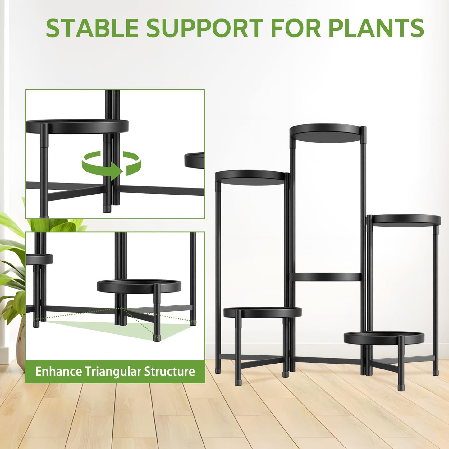 iDavosic.ly 6 Tier Large Plant Stand Indoor, 10 Inch Wide Tall Corner Metal Plant Stands Outdoor for Multiple Plants, Folding Tiered Flower Display Holder Rack Shelf, Black