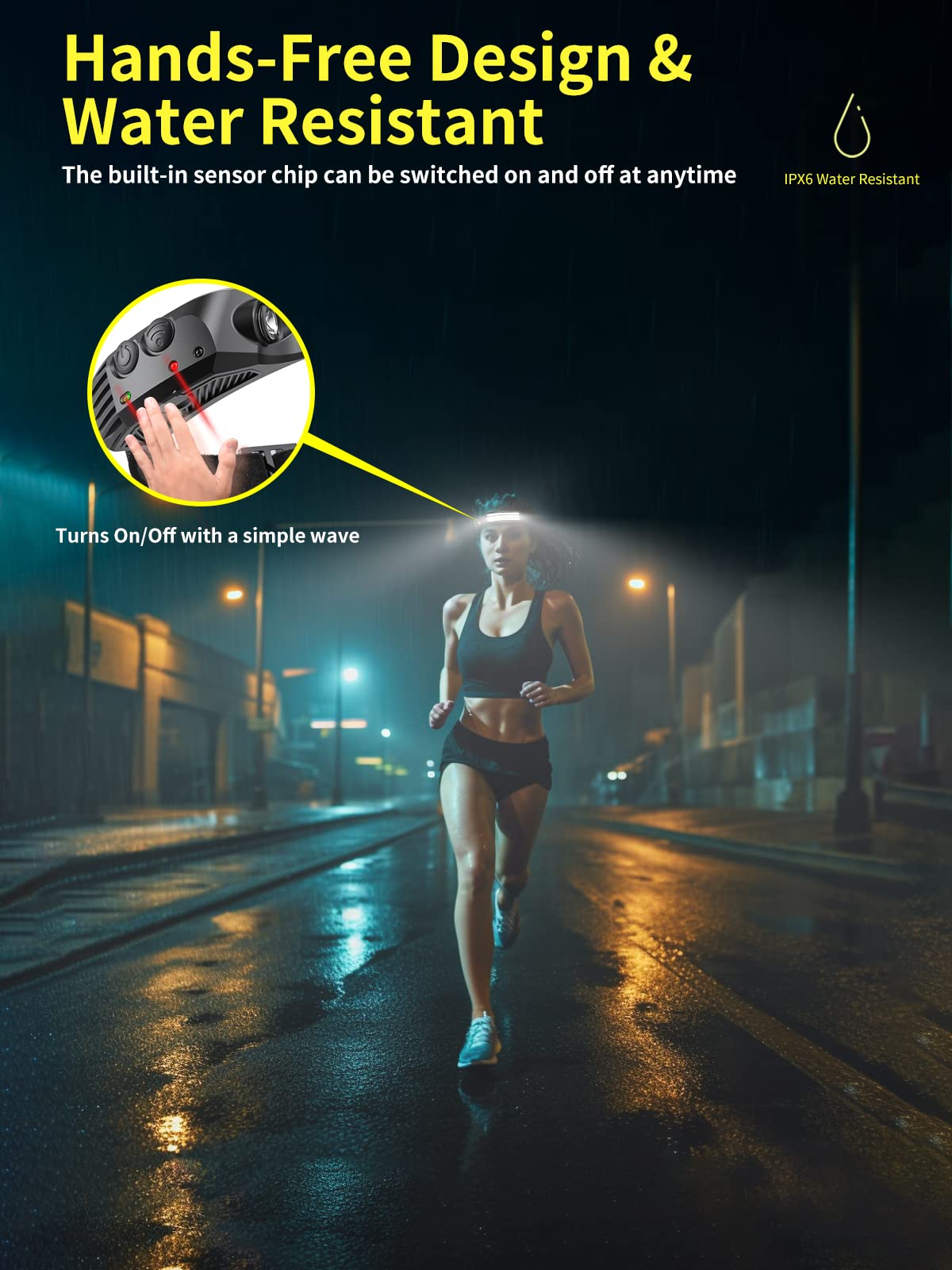 Smiling Shark LED Rechargeable Headlamp, 230°Wide Angle 2 Pack 3*White Light Lightweight HeadLamps Motion Sensor Waterproof Headlight for Camping Hiking Outdoor, Head-Lamp-LED-Rechargeable-Light