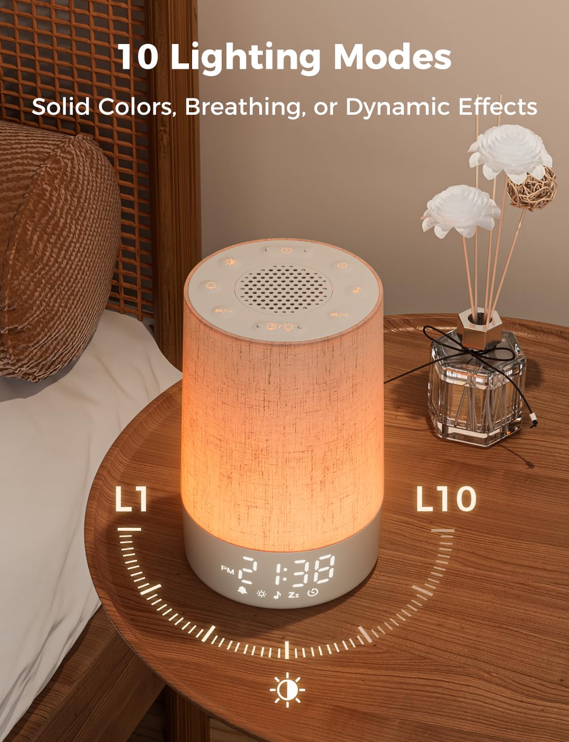 LIORQUE Sunrise Alarm Clock Wake Up Light 30 Soothing Sounds & White Noise, Digital Alarm Clock with Mains Powered for Bedroom, Adjustable 10 Brightness Levels & Night Light for Kids Adults