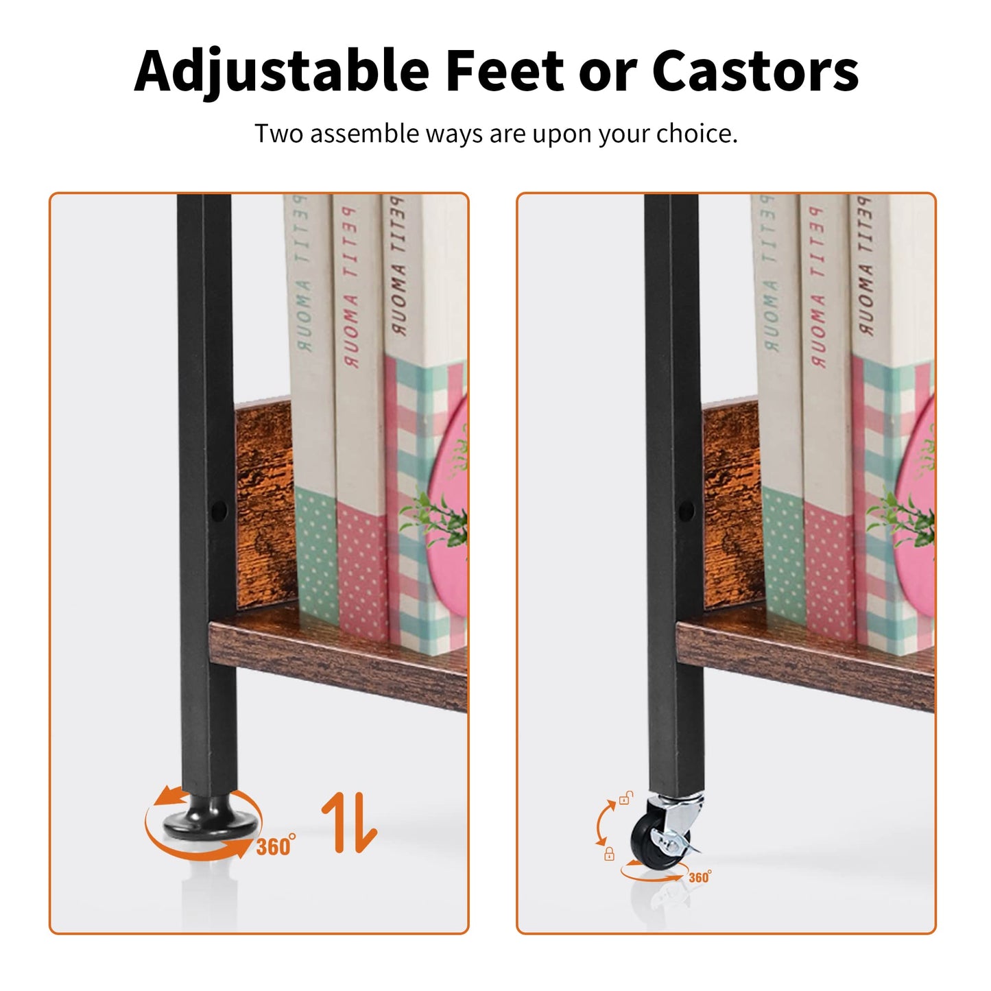 3-Tier Printer Stand with Storage - Movable Printer Table with Wheels - Printer Cart with Charging Station Adjustbale End Table for Home Office, Kitchen, Rustic Brown