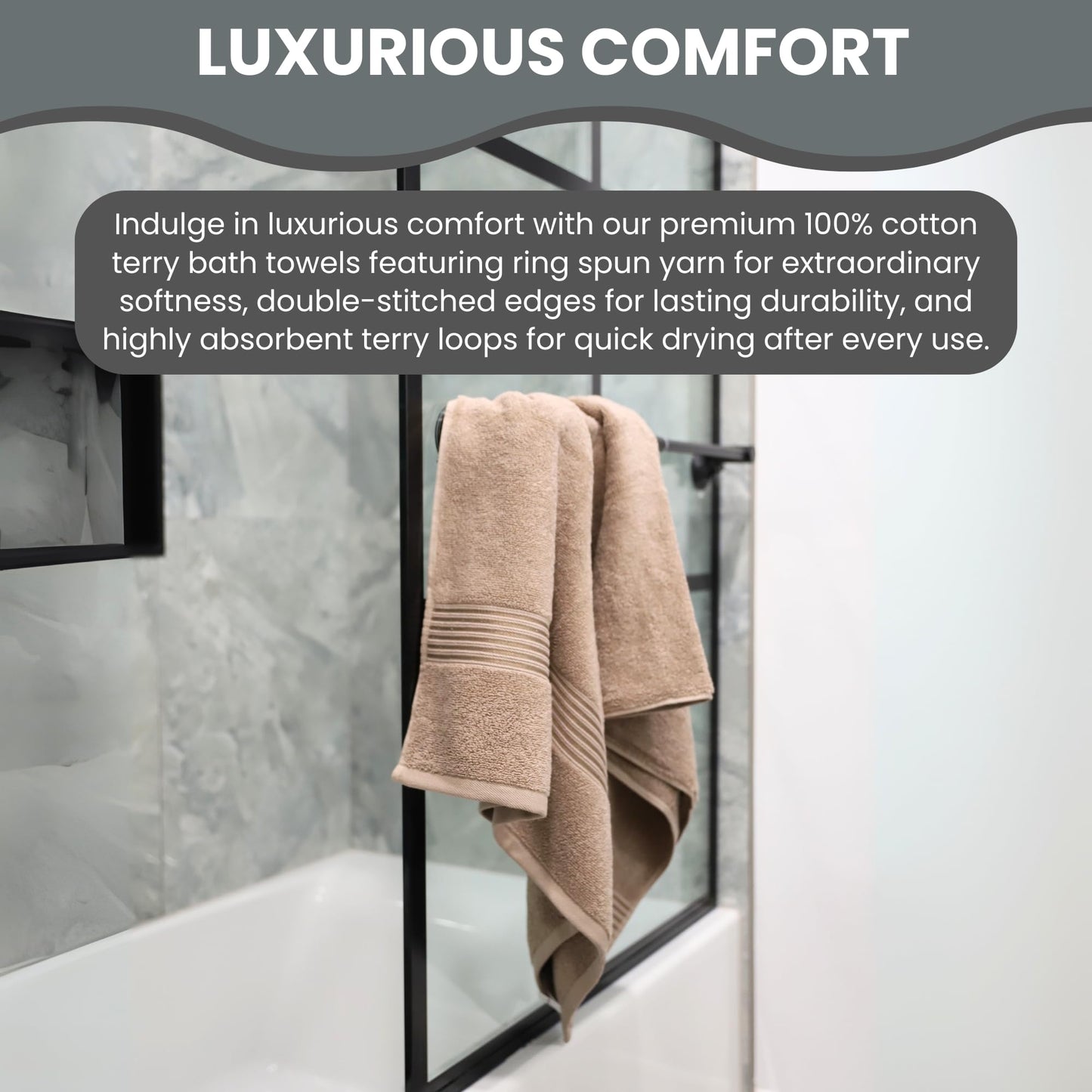 CasaFlow Luxury Bath Towels, 27 x 54 Inch, Set of 4 – 100% Ring Spun Cotton, 550 GSM, Ultra Soft & Highly Absorbent, Quick Dry, Double Stitched – Beige