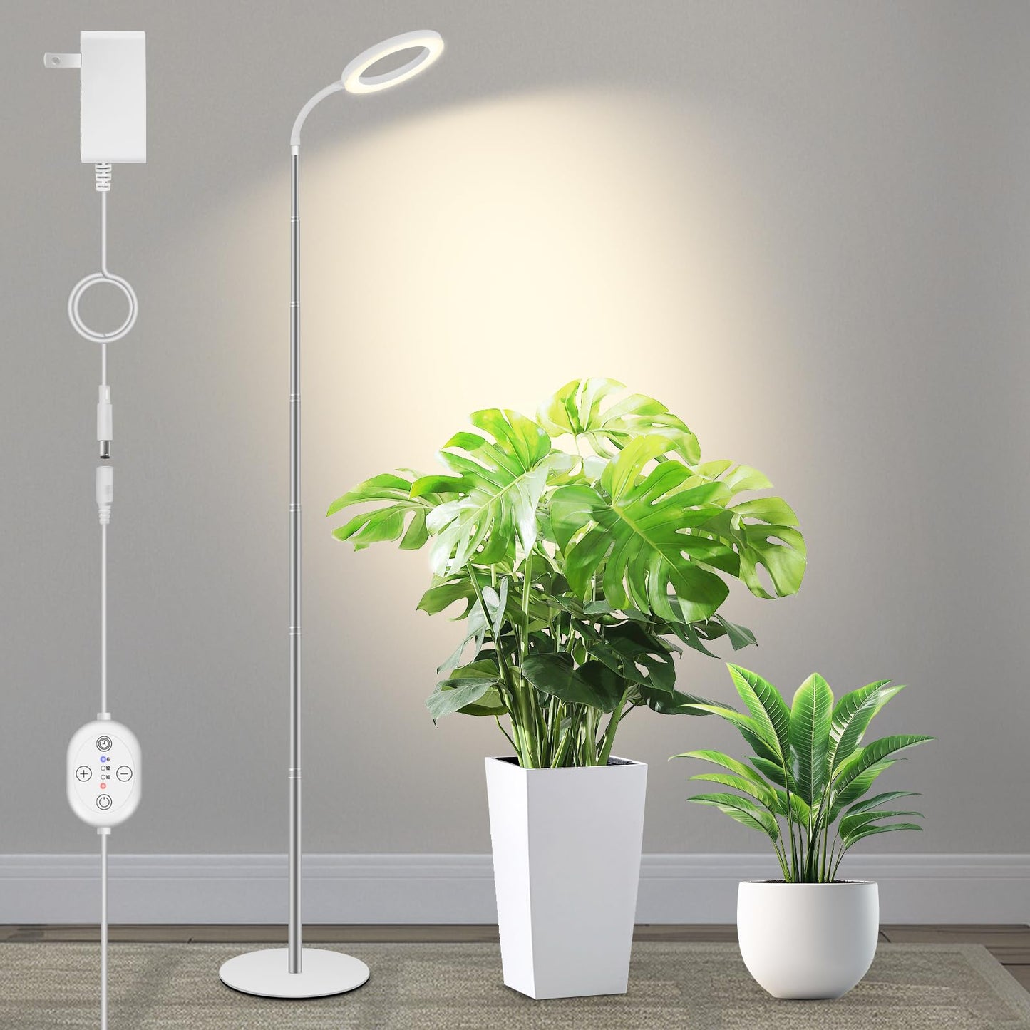 Grow Lights for Indoor Plants 24V, 660nm-Enhanced Full Spectrum, LUMILEDS LED Plant Light, 6.3in Grow lamp with Timer & Dimming, Adjustable Height 14-59in, 7.9in Base, 15W, 260μmol/s/m²@15cm(6in)