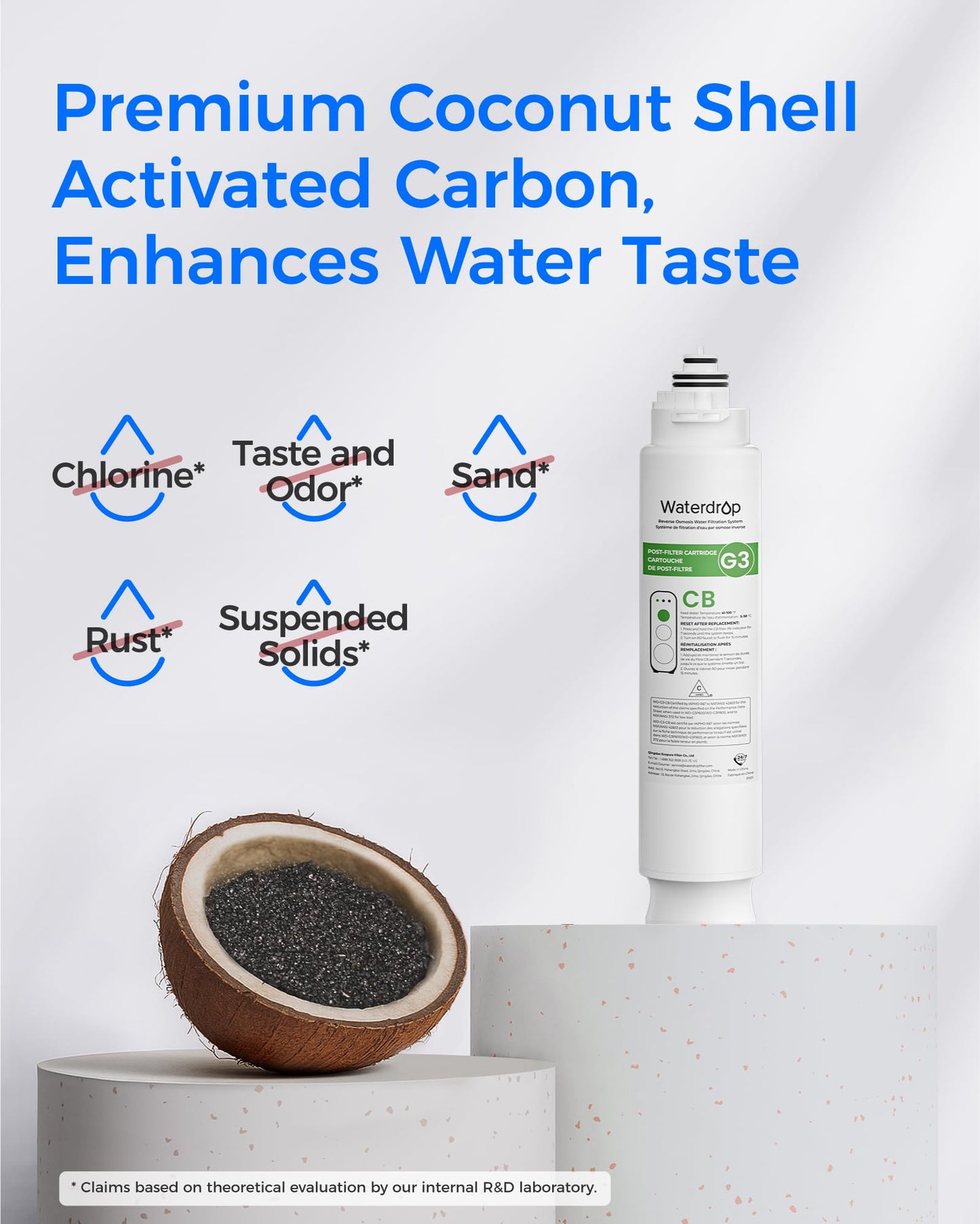 Waterdrop G3-N3CB Filter, Replacement for Waterdrop G3-W & G3P600 & G3P800 Reverse Osmosis System, 12-Month Lifetime
