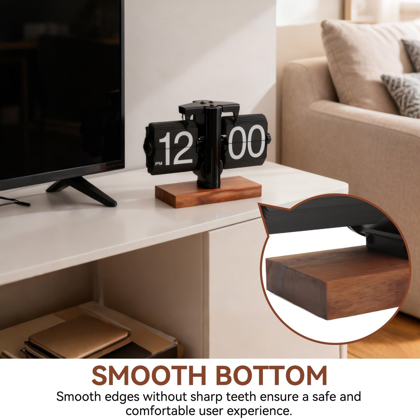 Retro Flip Clock for Desk, Mechanical Clock Digital Flip Down Clock Retro Automatic Turning Large Number Battery Powered Flip Desk Clock Internal Gear Operated for Home Office Decor