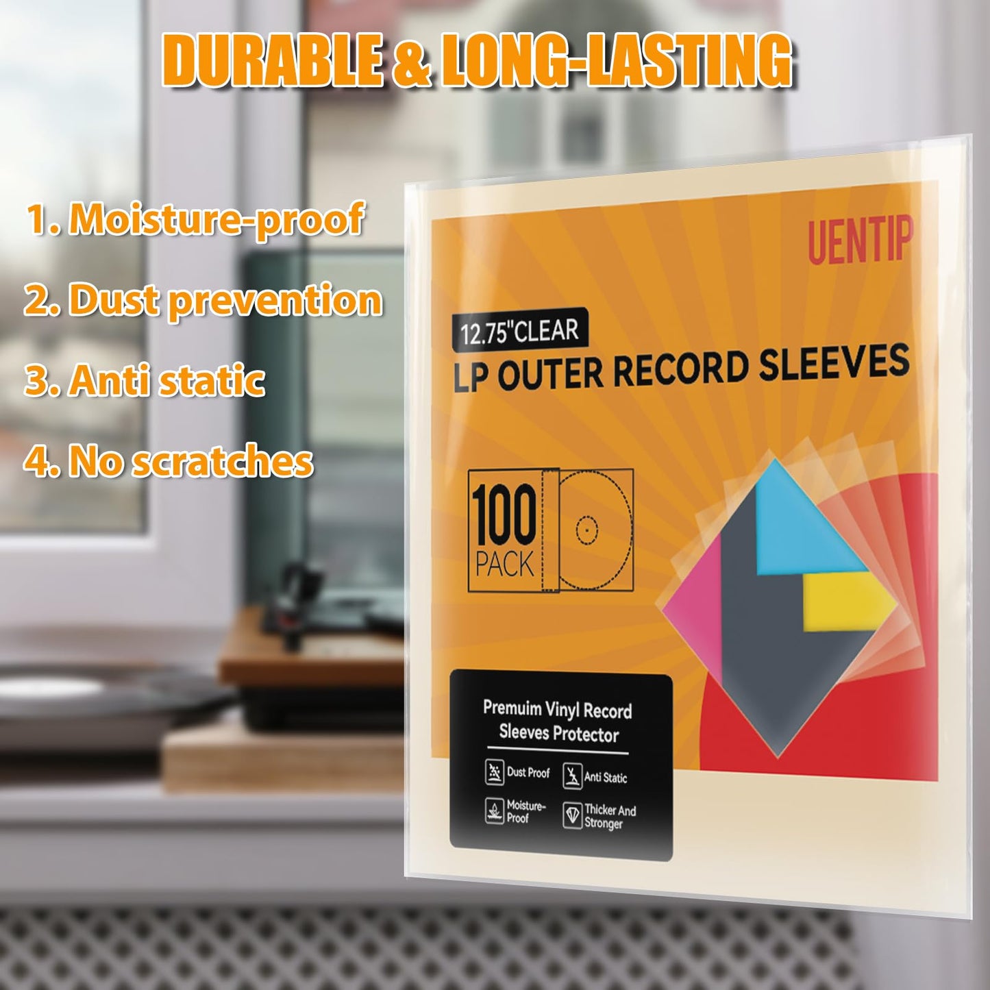 100 Vinyl Record Sleeves-Fits 12 Inch Single, Double, and Gatefold LPs - Protect Your Record Collection (Outer Sleeves-Square)