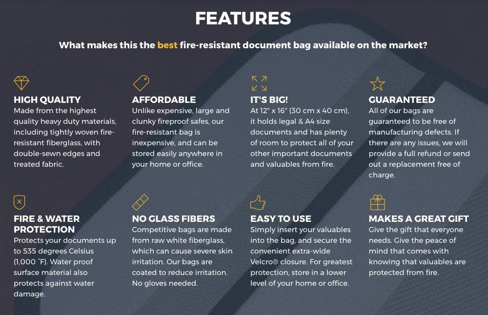 Flame Fortress Fireproof Bag 16" x 12" | Fire and Heat Resistant Heavy Duty Fiberglass Envelope Protect Money, Documents, Valuables