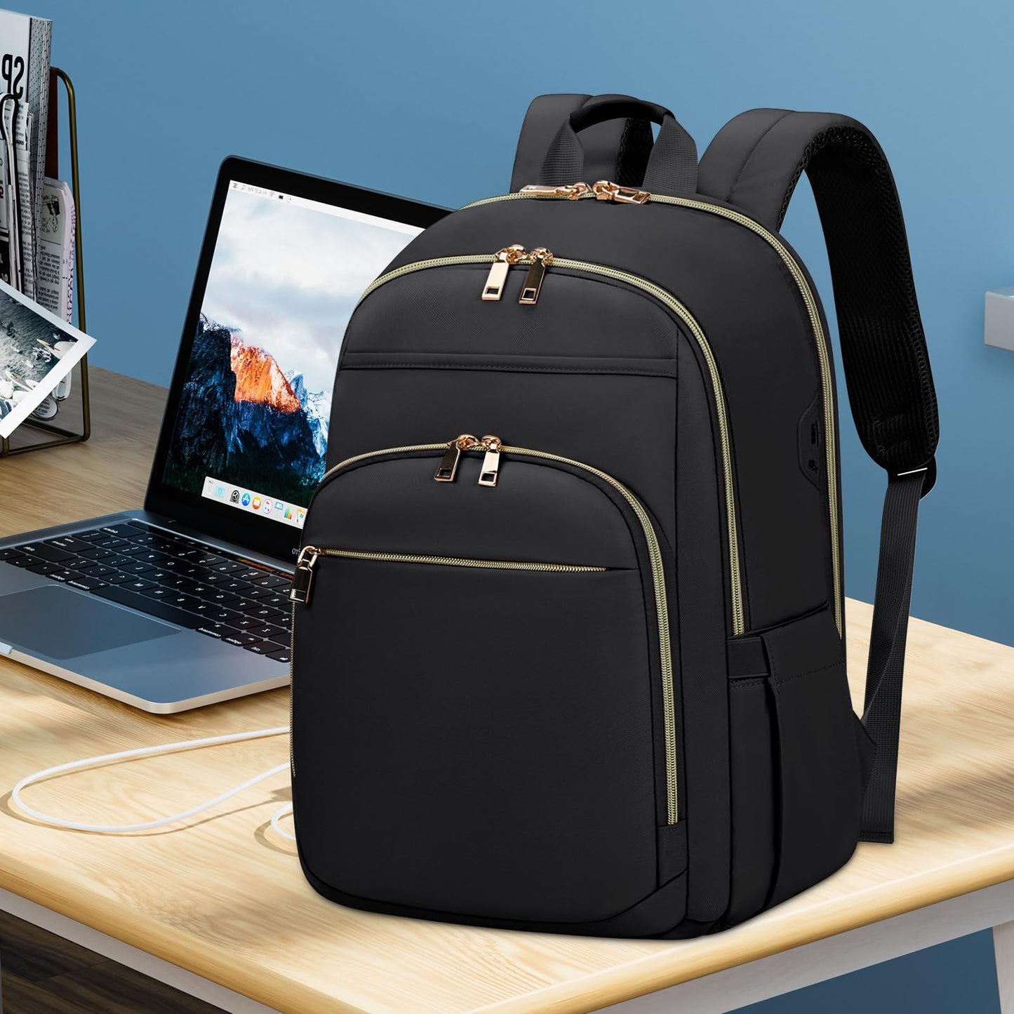 Laptop Backpack for Women 15.6 Inch Travel Backpack With USB Port, Lightweight School Backpack Waterproof Computer Bag for School Work Travel, Black