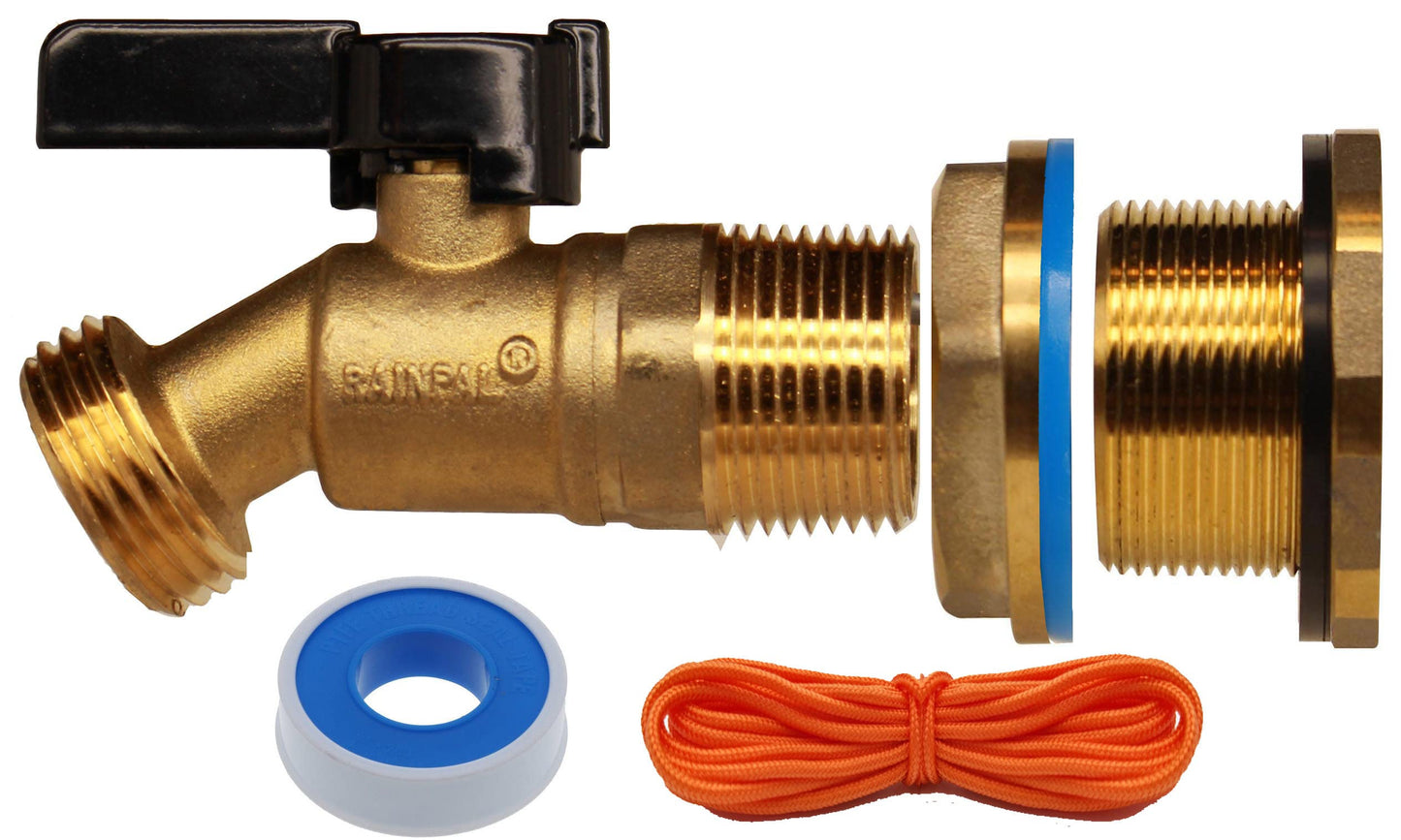 RAINPAL RBS022 Brass Rain Barrel Spigot(3/4" Quarter Turn Ball Valve w/Bulkhead Fitting and Thread Tape)