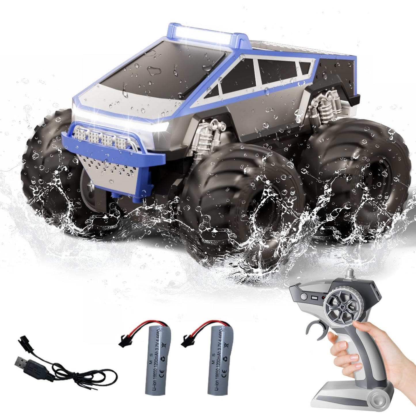 RC Car,Amphibious Remote Control Car Waterproof Monster Truck,4WD All Terrain Off-Road 2.4GHZ Vehicles,1:18Scale Hobby Monster Truck Toys,RC Rock Crawler for Boys Girls Kids Age 6 7 8 9 10+(Blue)