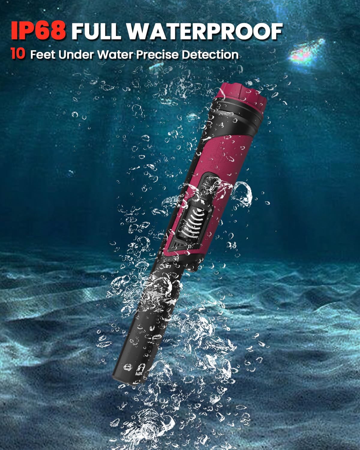 DR.ÖTEK Metal Detector Pinpointer IP68 Fully Waterproof Underwater Handheld Pin Pointer Wand, LCD Screen, Small Metal Detector for Adults, High Accuracy, 3 Alert Modes, for Gold, Relics, Coins