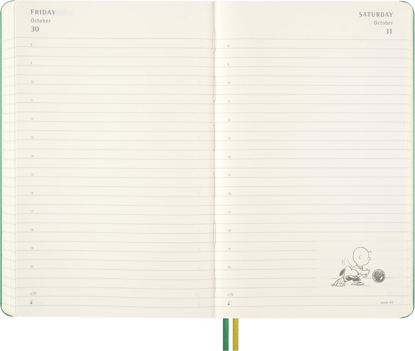 Moleskine Limited Edition Peanuts 'Charlie & Snoopy' 12 Month 2026 Daily Planner, Hard Cover, Large (5" x 8.25"), Emerald Green, 400 pages