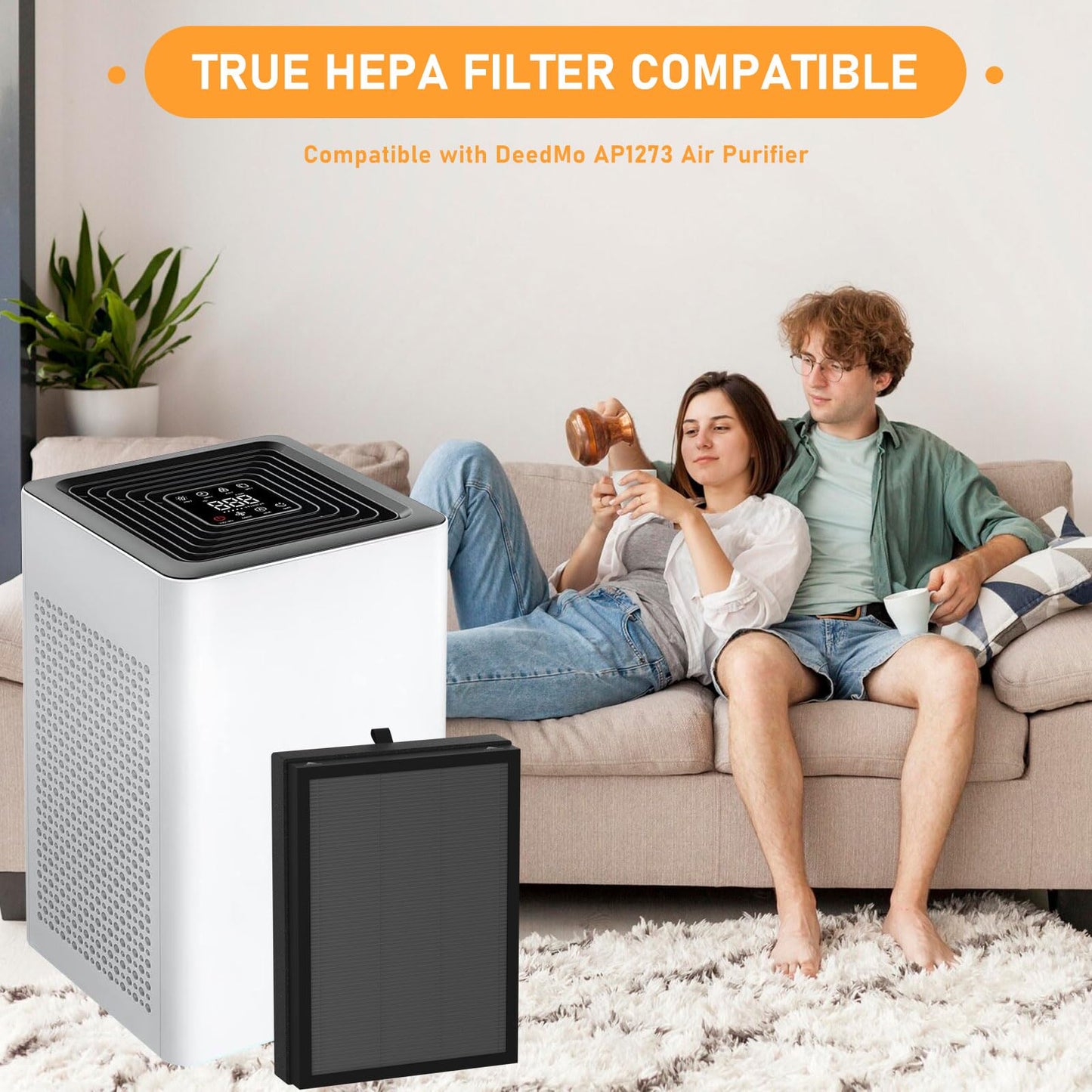 Allisfresh AP-1273 True HEPA Filter Replacement Compatible with DeedMo AP-1273 Air Purifier, 3-in-1 True HEPA filter, Premium Filter Odor, Smoke and Dust, 4 Pack