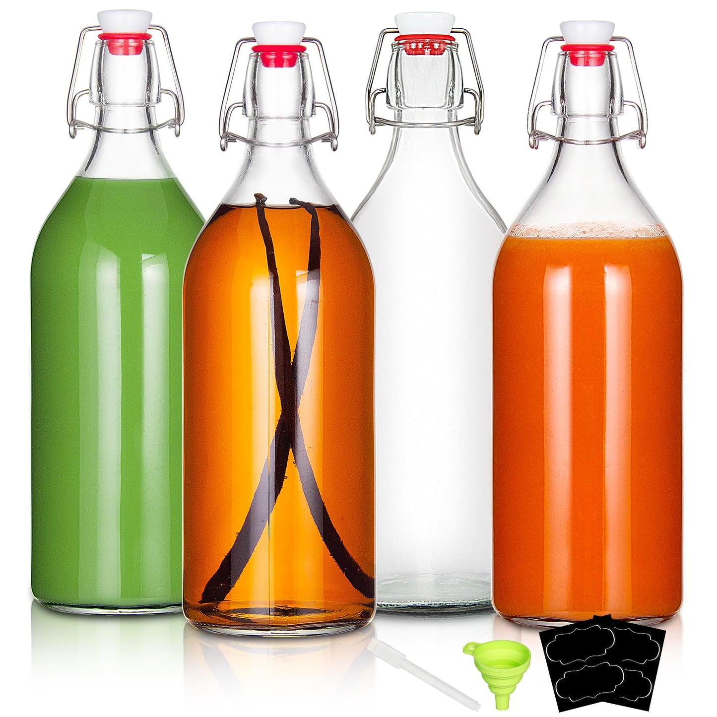 YEBODA 32oz Swing Top Bottles -Glass Beer Bottle with Airtight Rubber Seal Flip Caps for Home Brewing Kombucha,Beverages,Oil,Vinegar,Water,Soda,Kefir (4 Pack)