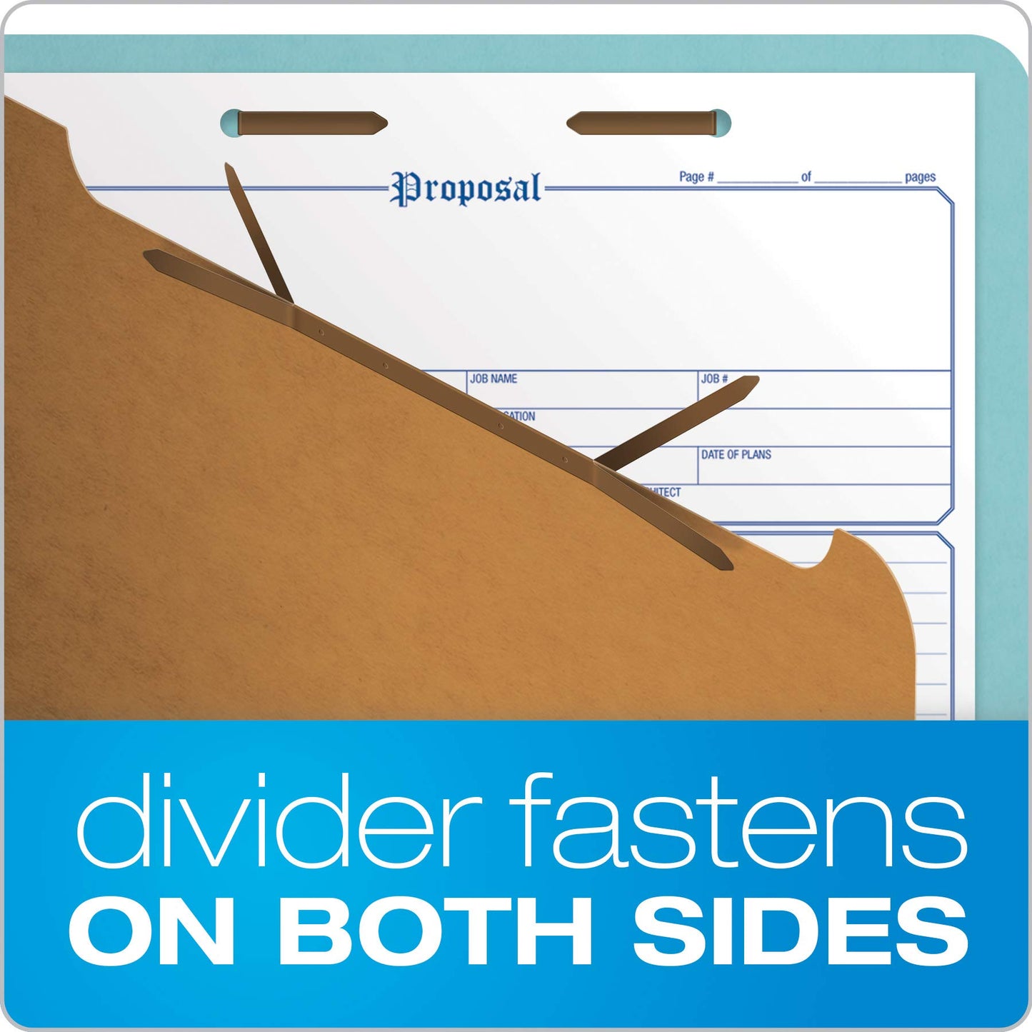 Globe-Weis 100-Percent Recycled Classification Folders, 2/5 Cut Tab, 1 Divider, 2-Inch Embedded Fasteners, Legal Size, Light Blue, 10 Per Box (28777R)