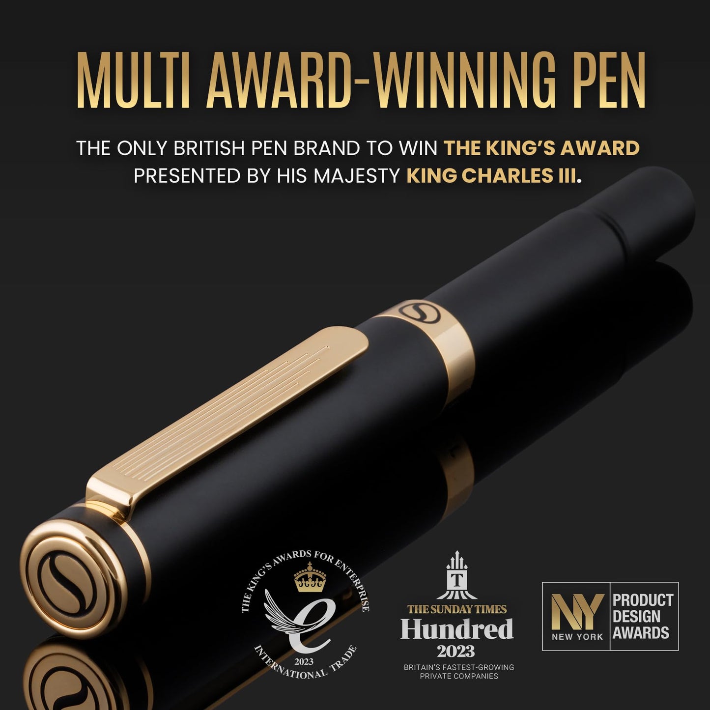 Scriveiner Black Rollerball EDC Luxury Pen, Stunning Pocket Pen, Real Gold Plating, Cool Writing Pen, Best Pen Gift for Men, Women, German Schmidt Refill, Nice Present, Fancy Office Designer Pen Set