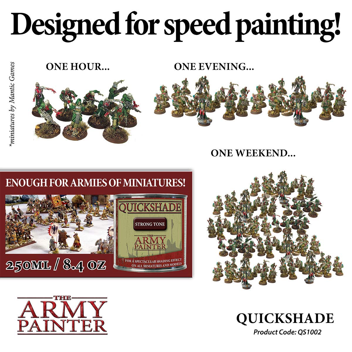 The Army Painter Quickshade Miniature Varnish for Miniature Painting, Strong Tone Model Paint Quickshade Varnish, Pot/Can, (250 ml), Approximately 8.45 oz