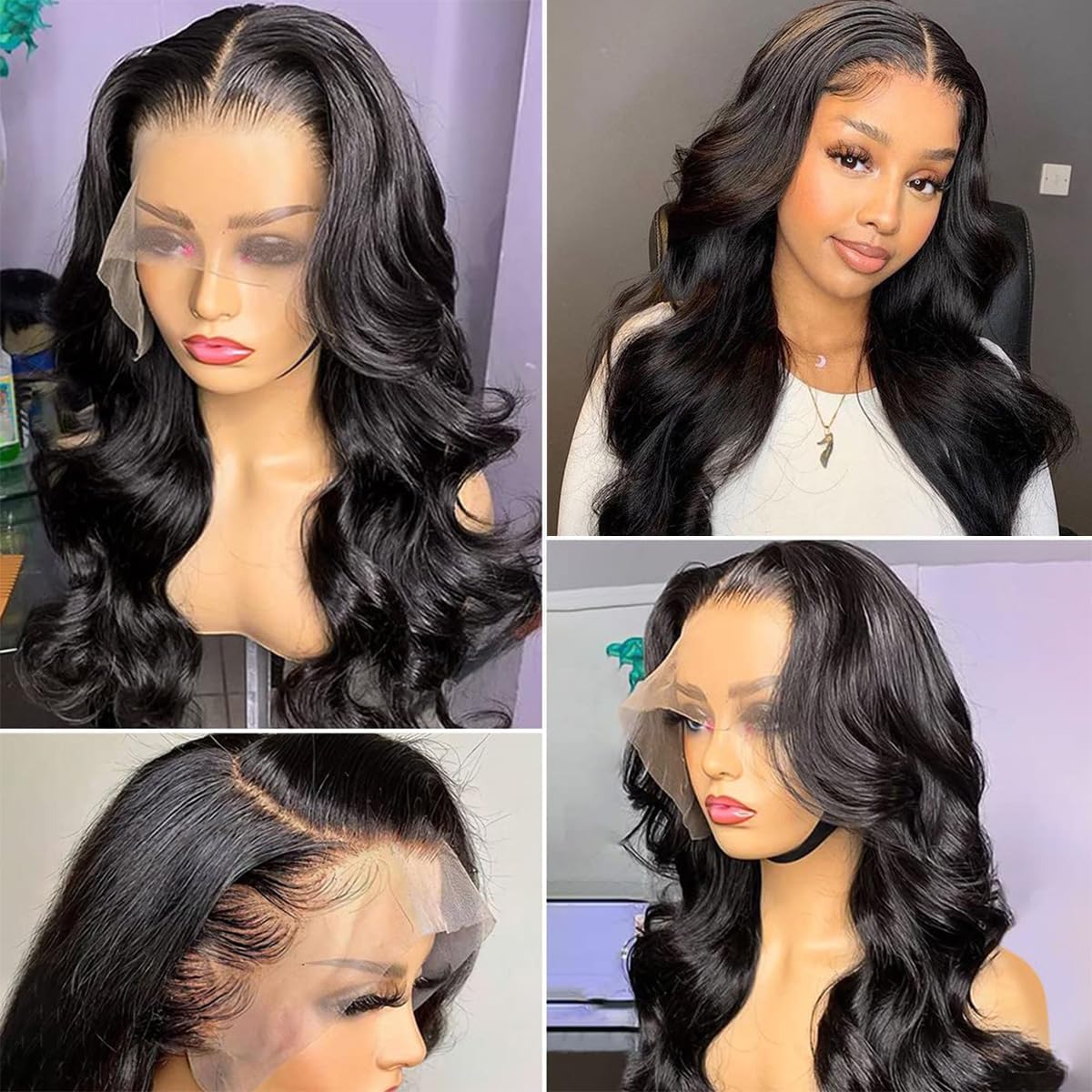 Fronbanis Body Wave Lace Front Wigs Human Hair Wigs for Women 13x4 180% Density HD Lace Frontal Wig Pre Plucked with Baby Hair Perruque Femme Humain Naturel 20 Inches Natural Black