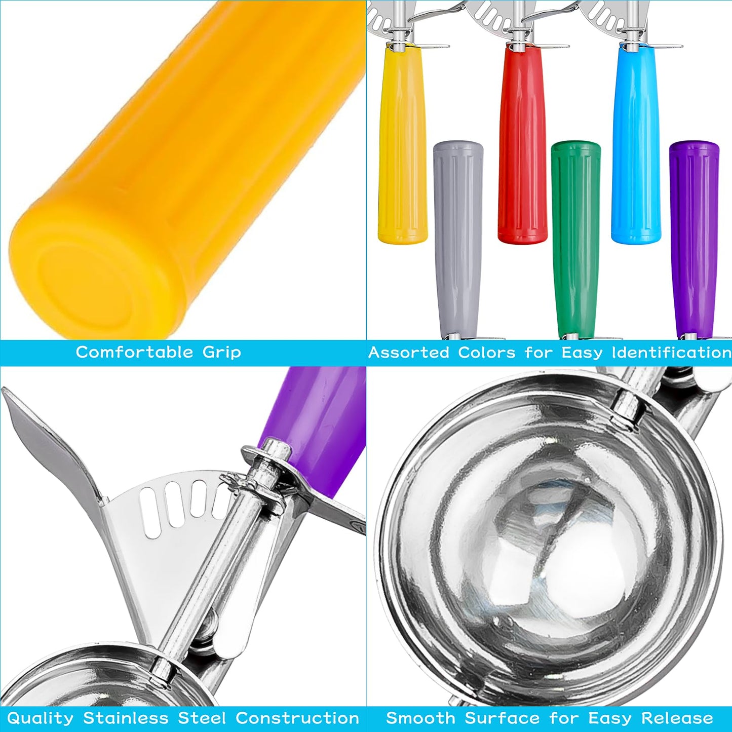 6 Pack Cookie Scoop Set, Ice Cream Scoop with Trigger, Professional Stainless Steel Disher Cookie Dough Portion Scoops for Baking Meatball Melon Baller Cupcake Muffin, 6 Sizes