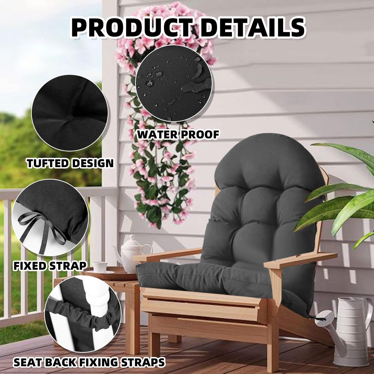 Adirondack Chair Cushion, Waterproof Weather Resistant Cushions for Adirondack Chair Thickened High Back Rocking Chair Seat Cushion for Indoor and Outdoor,43.3 X 19.7 Inch (Dark Gray,1)