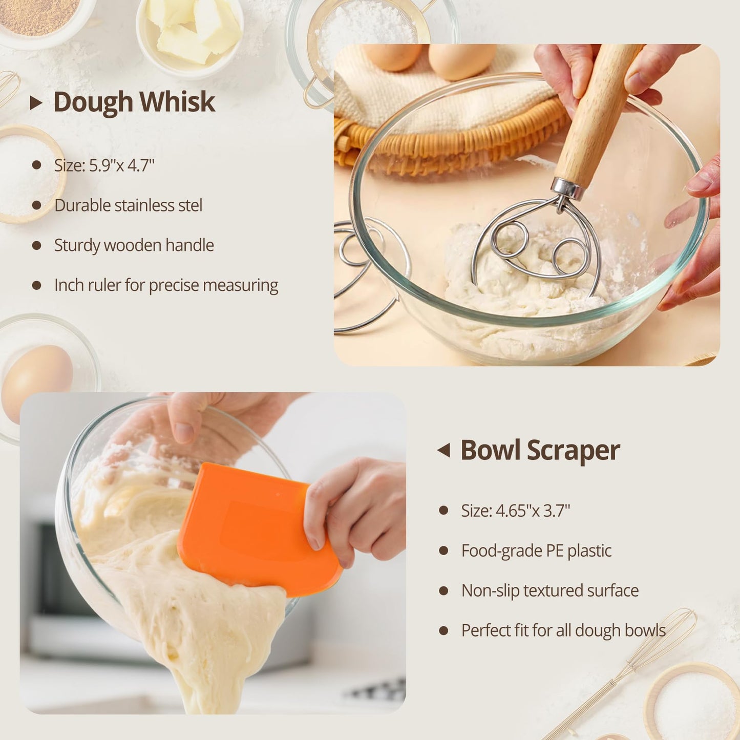 Sourdough Bread Starter Kit with 2 Silicone Proofing Baskets – Complete Sourdough Tools & Bread Making Accessories Set with 34oz Starter Jar, Dough Whisk, Scrapers, Bread Lame & More